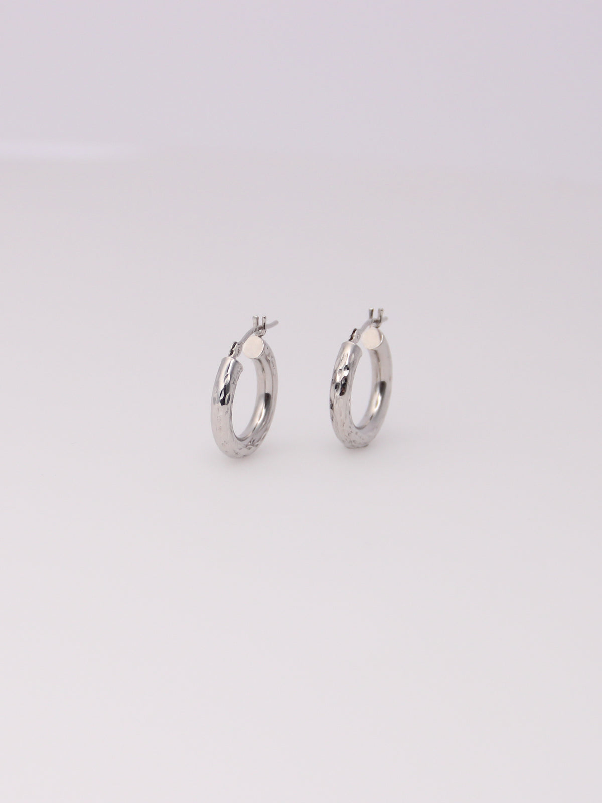 14K White Gold Small Textured Hoops
