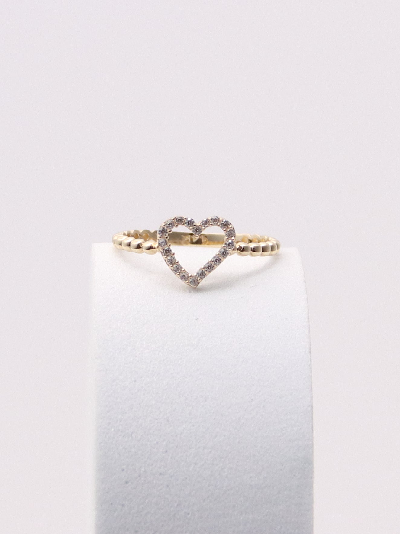 14k Yellow Gold Heart Bead Ring