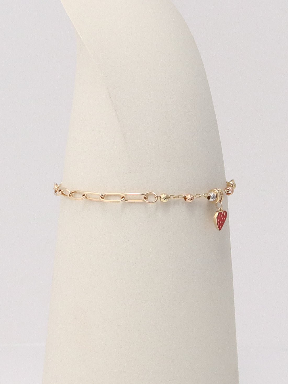 14K Tri-Tone Paperclip Heart Bracelet