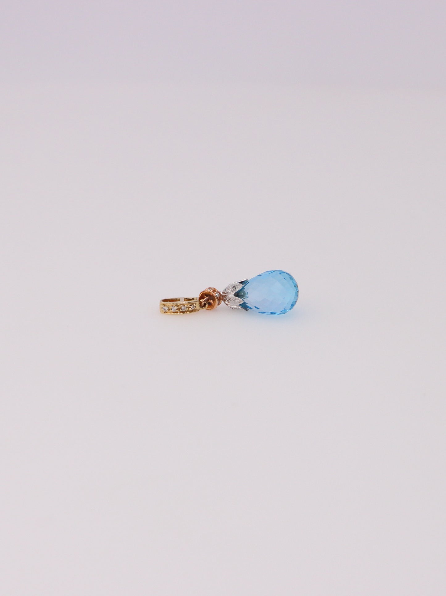 14K Tri-Tone Blue Topaz Diamond Drop Pendant