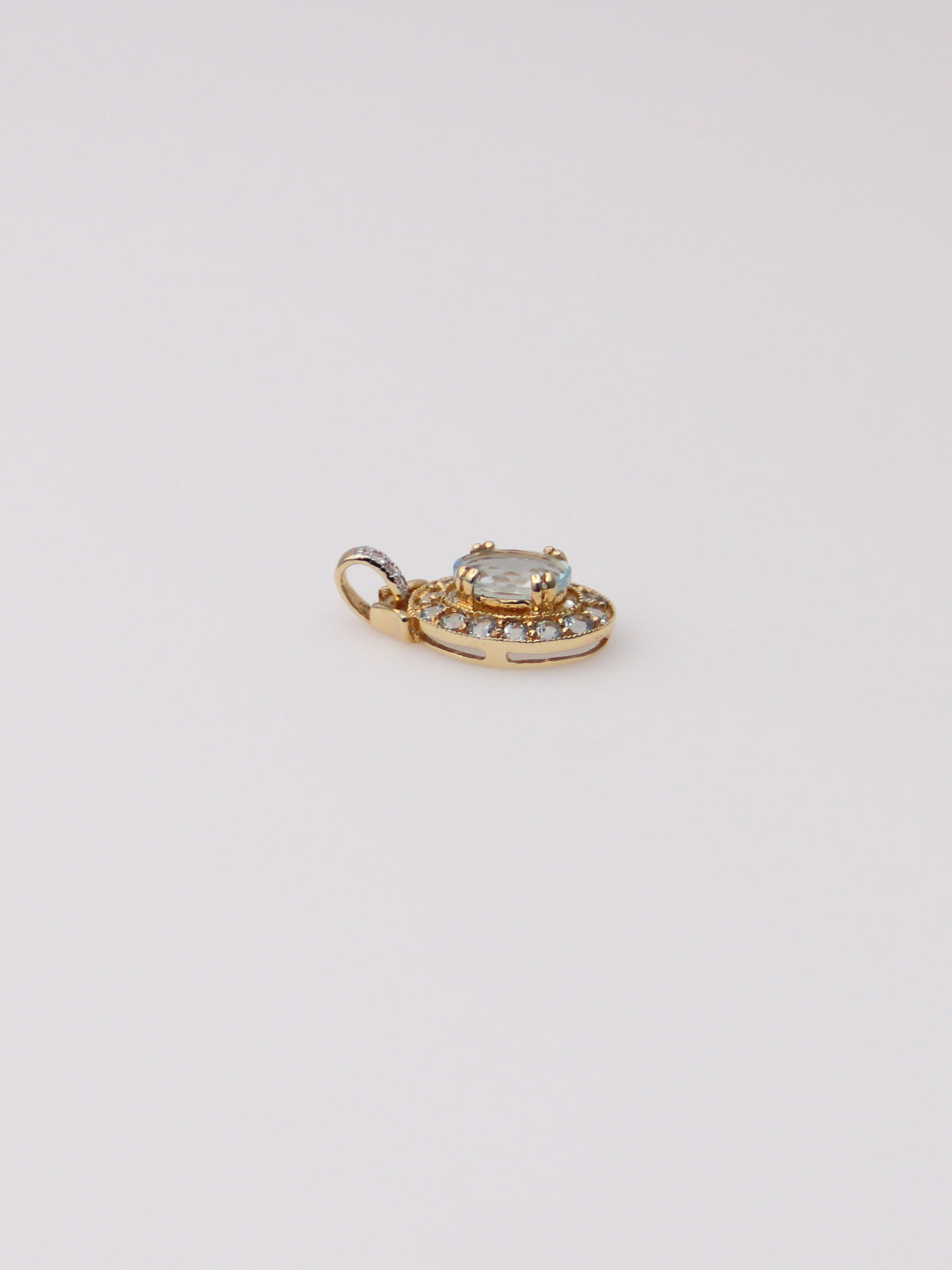14K Yellow Gold Aquamarine and Diamond Pendant