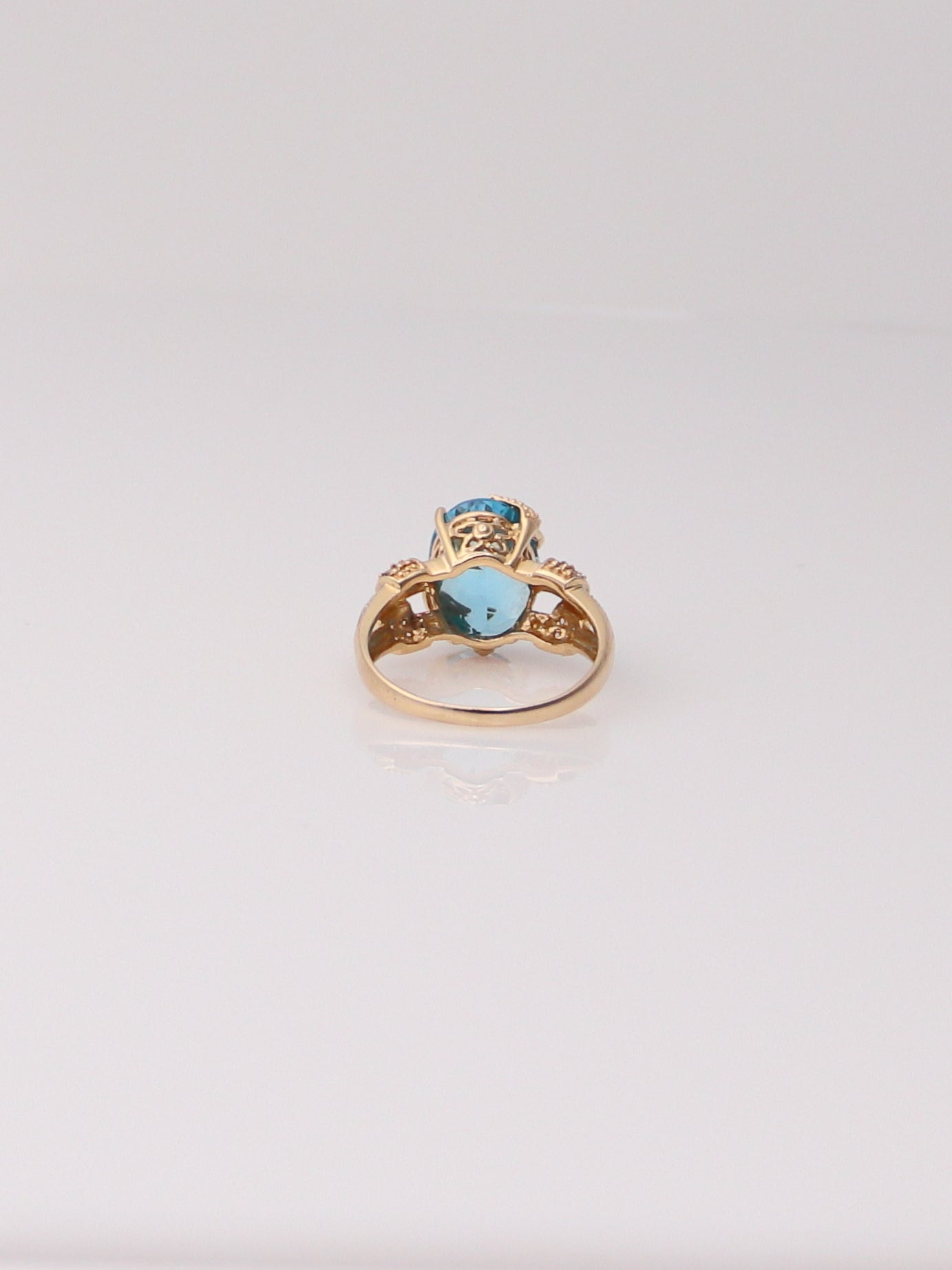 14K Two Tone Blue Topaz and Aquamarine Diamond Milgrain Ring