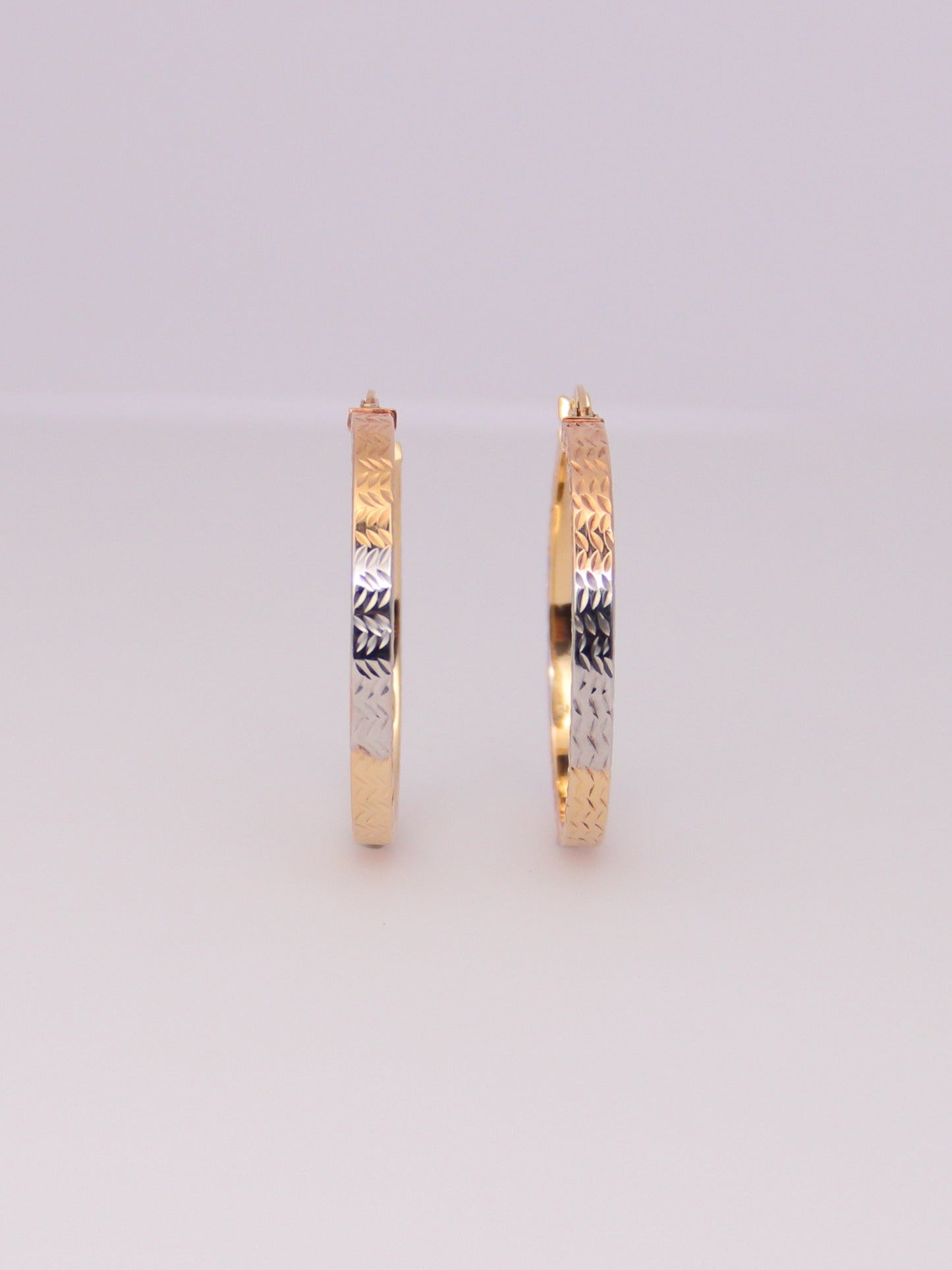 14K Tri-Tone Textured Hoop Earrings