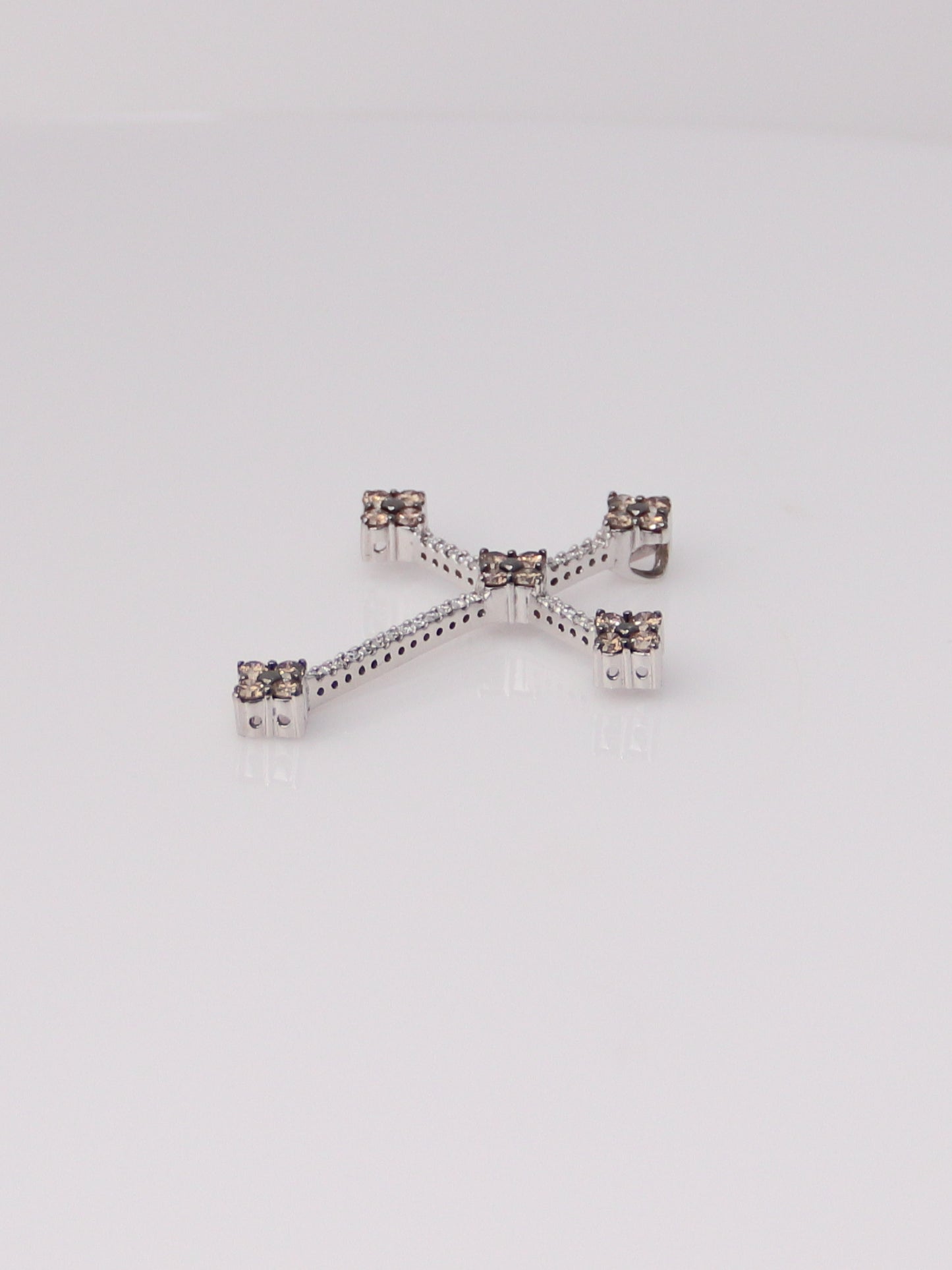 18K White Gold Chocolate and White Diamond Cross