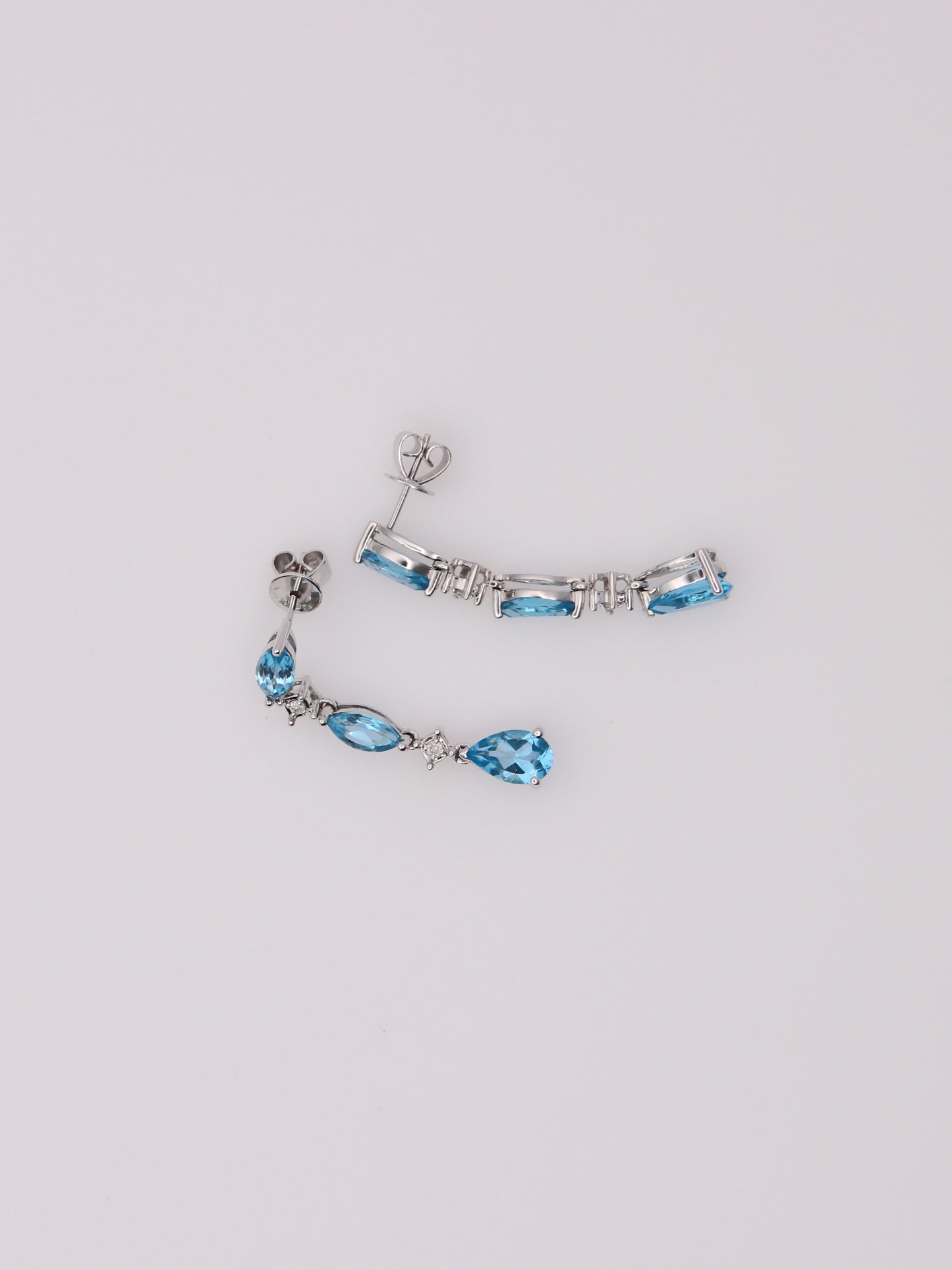 10K White Gold Blue Topaz and Diamond Earrings