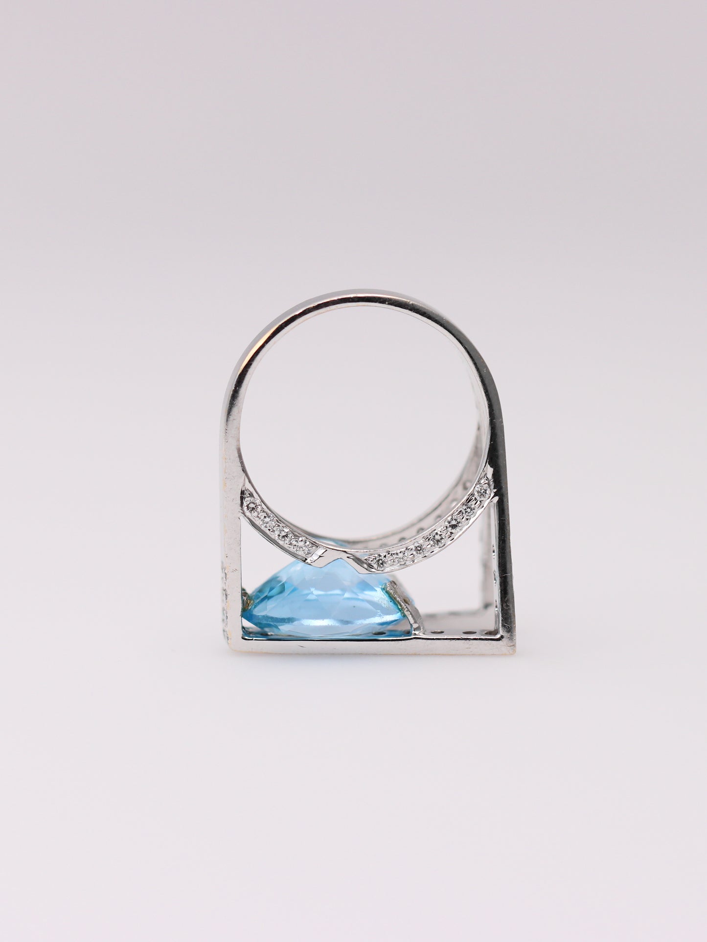 18K White Gold Sky Blue Topaz and Diamond Abstract Ring