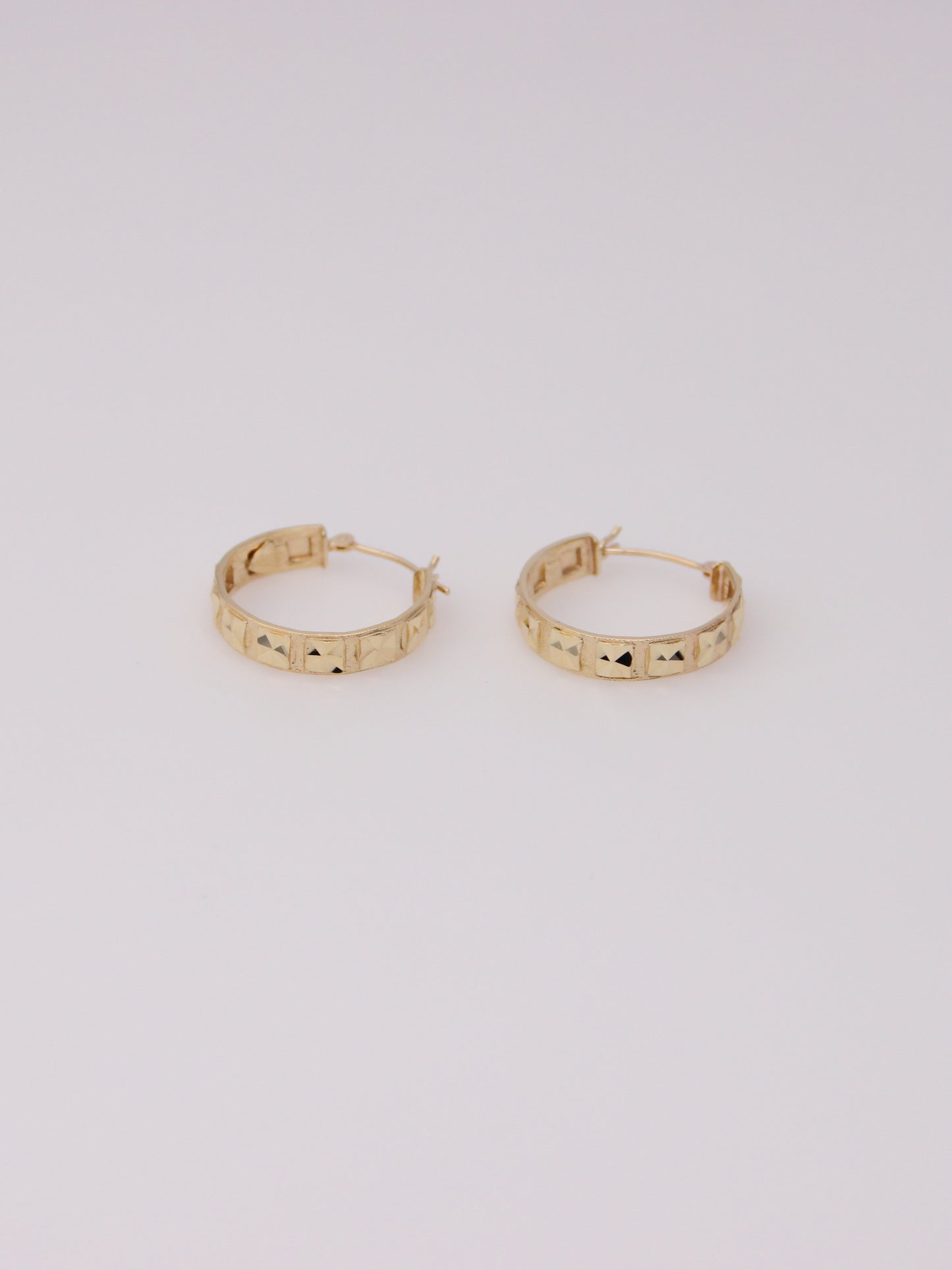 14K Yellow Gold Textured Mirror Hoops