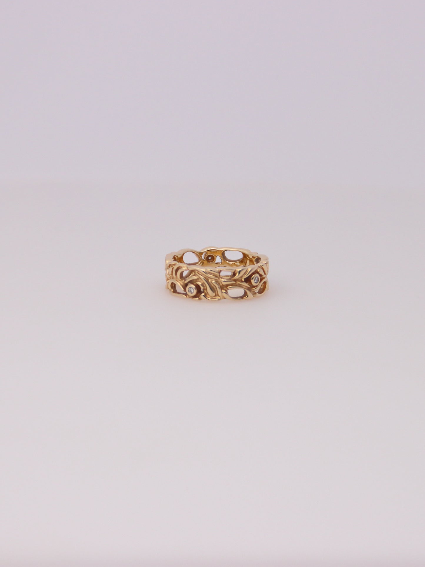 14K Yellow Gold Filigree Diamond Bezel Ring