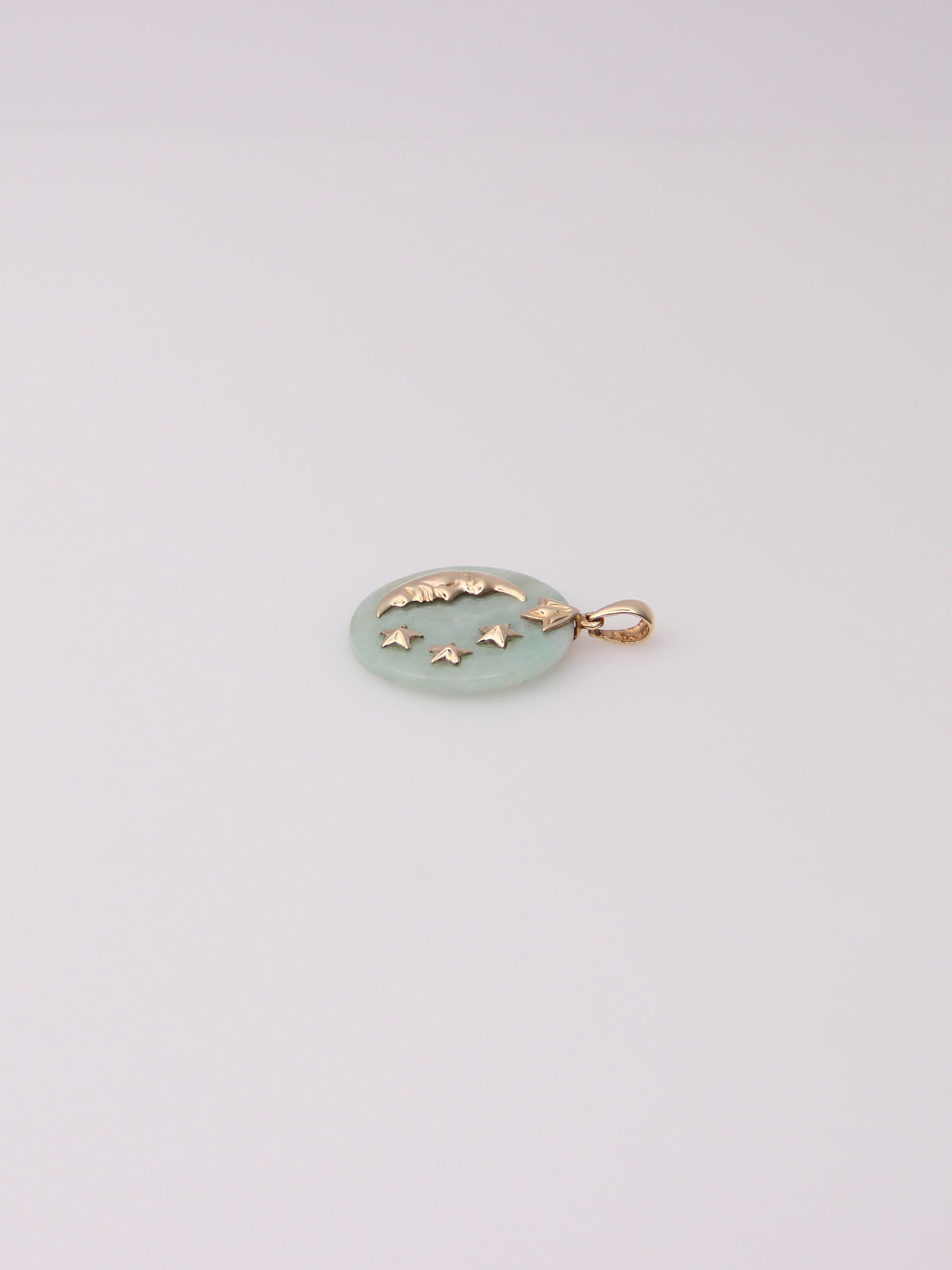 14K Yellow Gold Jade Moon and Star Pendant