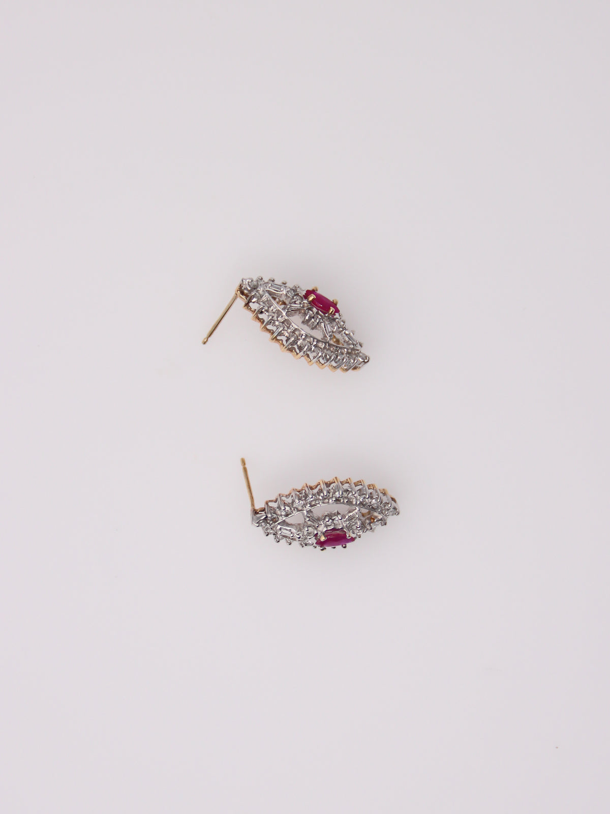 14K Vintage Marquise Ruby and Diamond Earrings