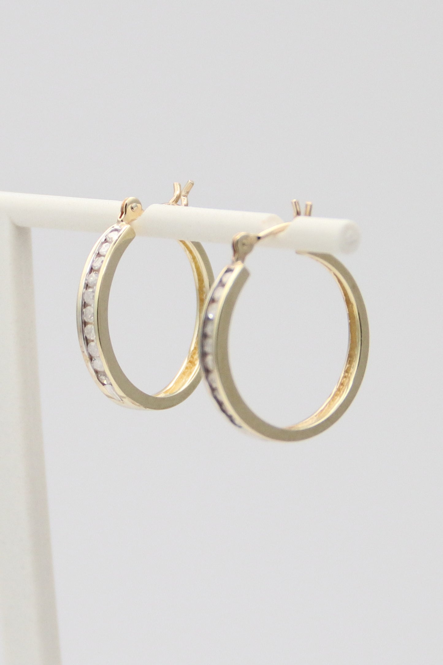 14K Yellow Gold Diamond Hoops