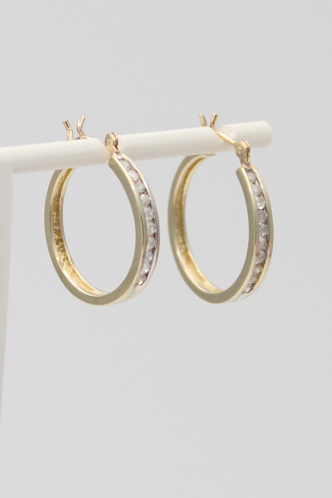14K Yellow Gold Diamond Hoops