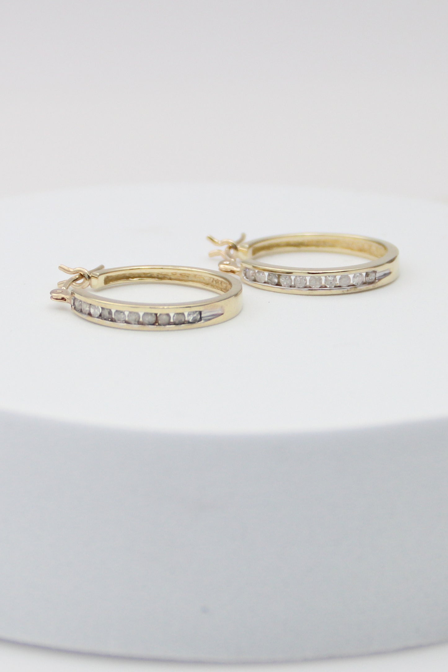 14K Yellow Gold Diamond Hoops