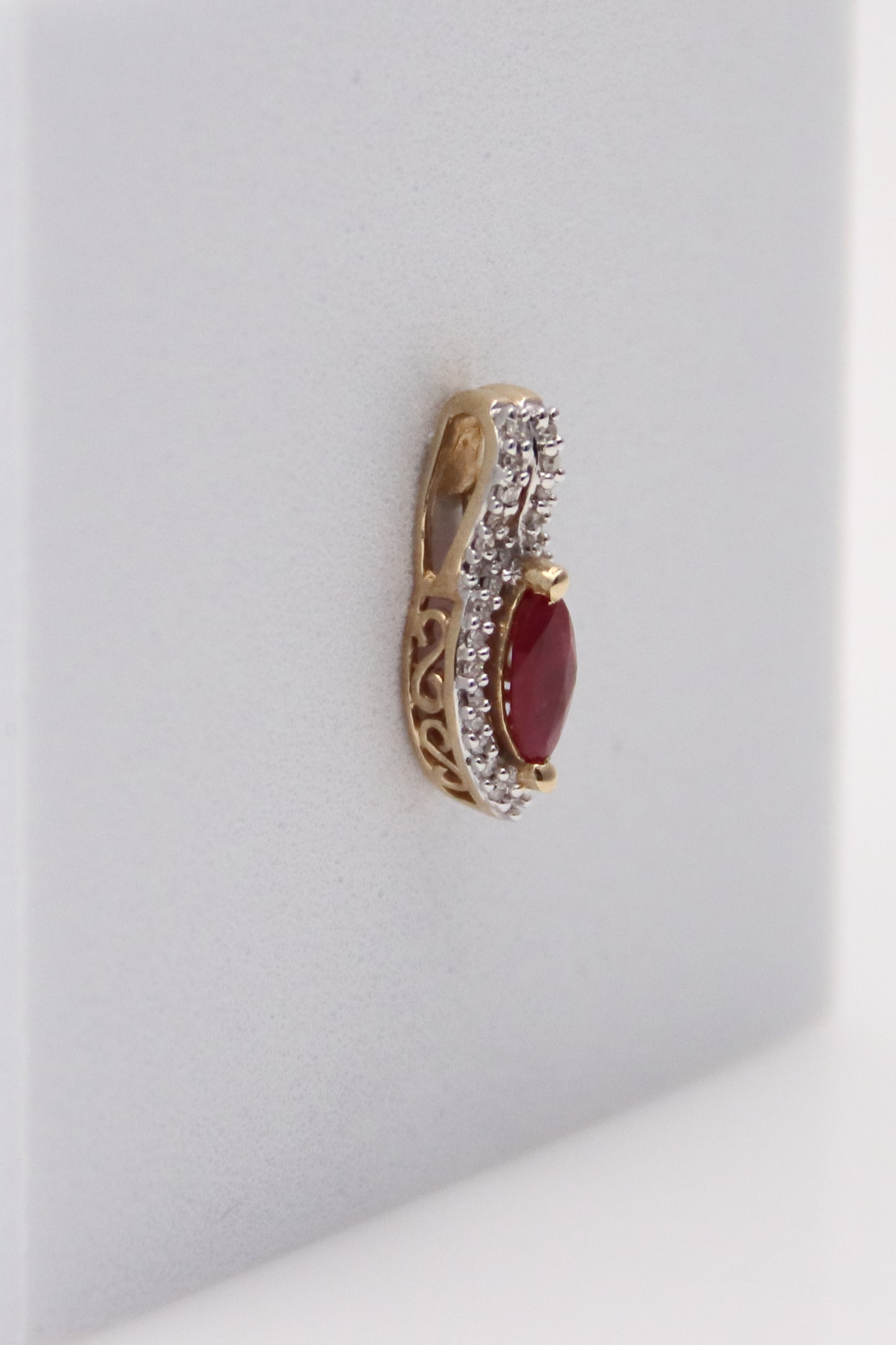 14K Yellow Gold Pink Stone and Diamond Pendant
