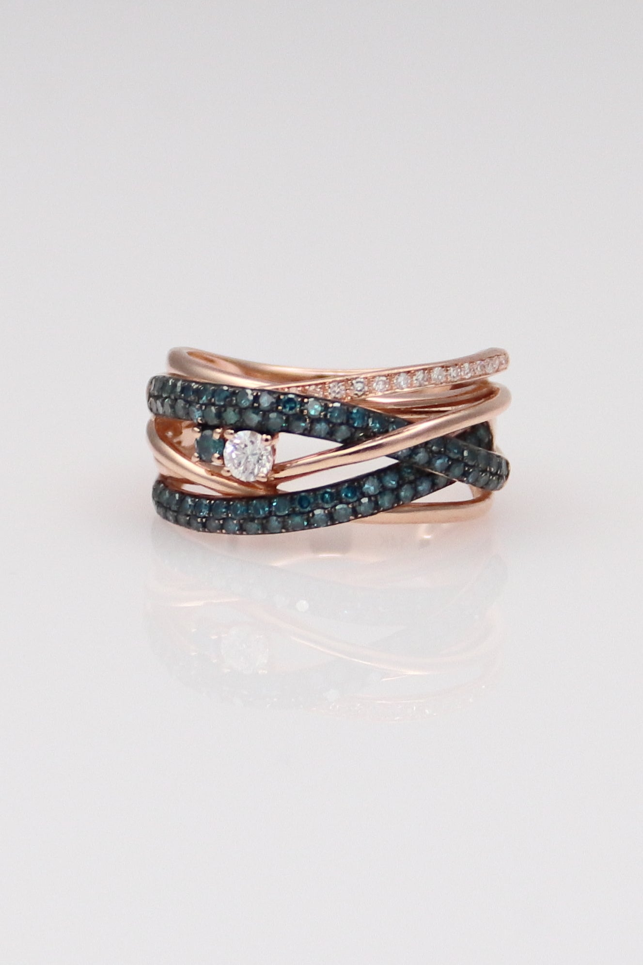 14K Rose Gold Blue and White Diamond Ring