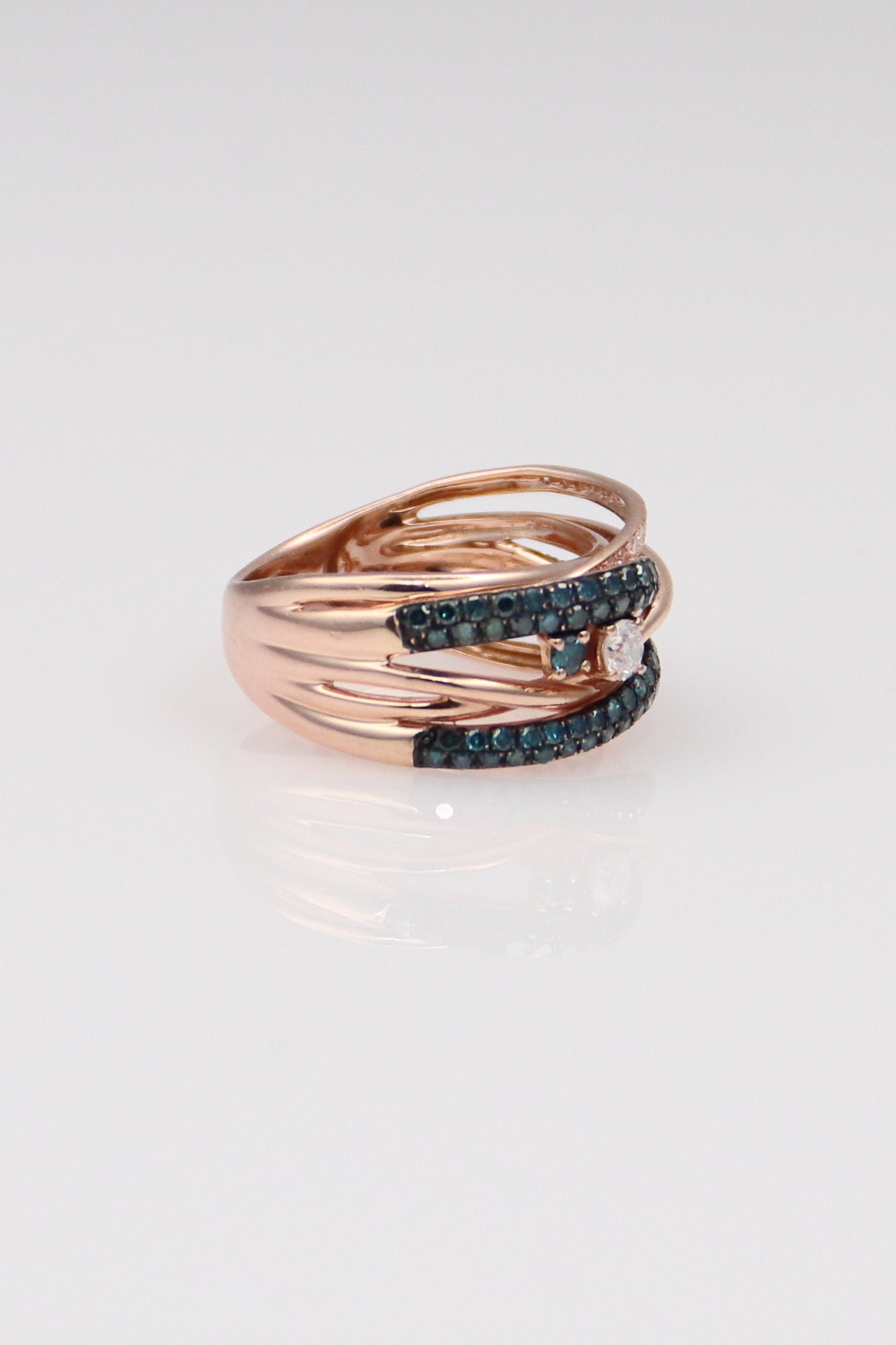 14K Rose Gold Blue and White Diamond Ring