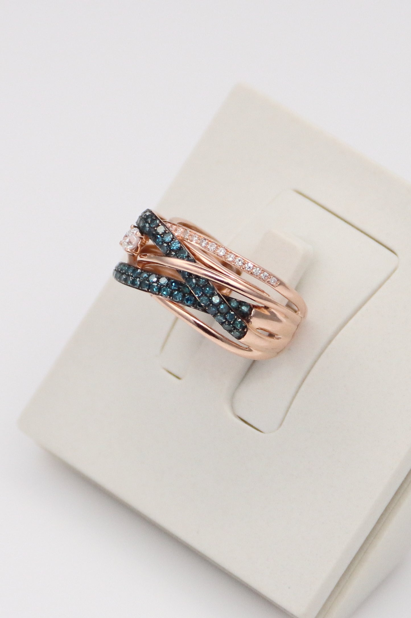 14K Rose Gold Blue and White Diamond Ring