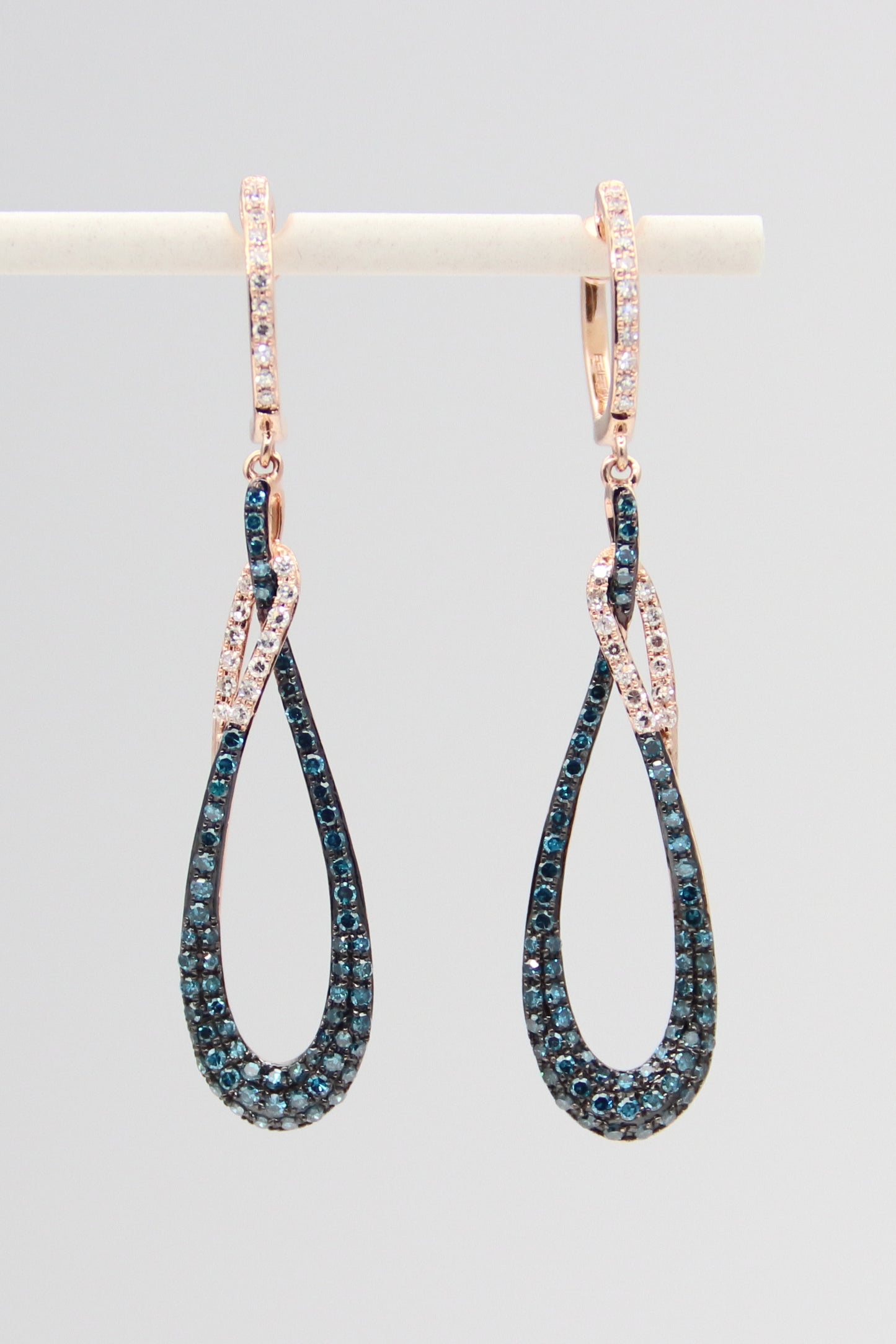 14K Rose Gold Blue and White Diamond Earrings