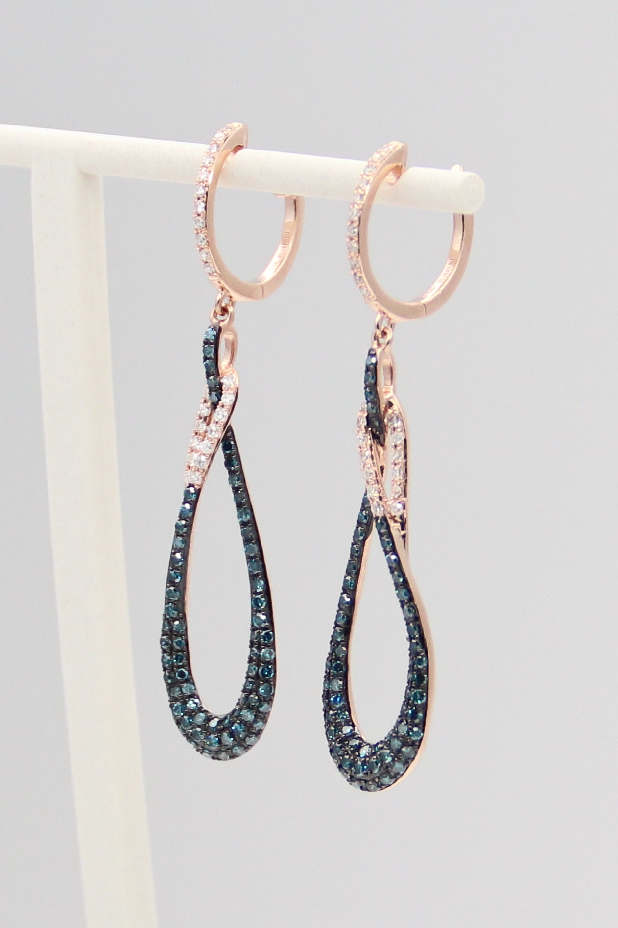 14K Rose Gold Blue and White Diamond Earrings
