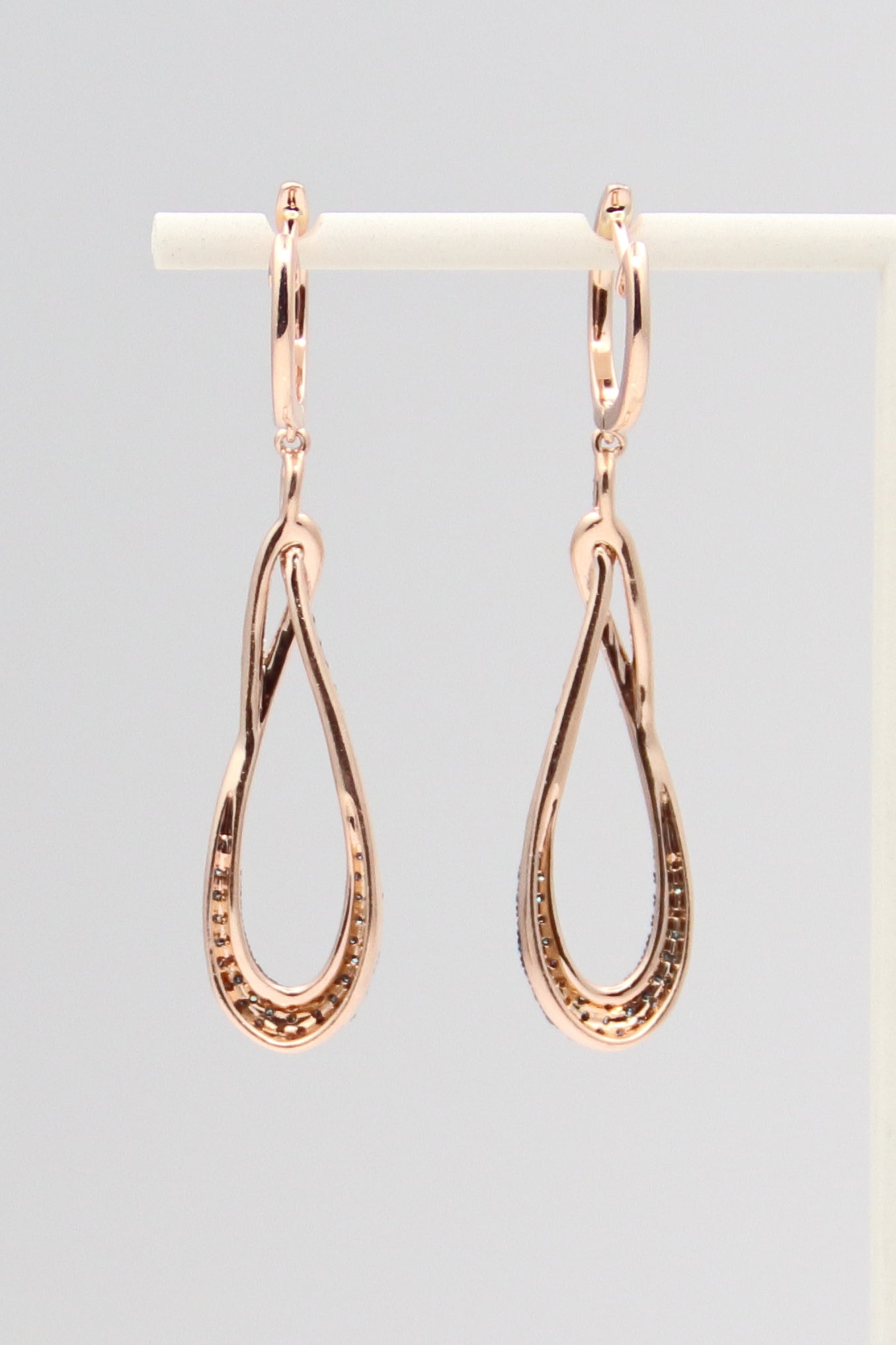 14K Rose Gold Blue and White Diamond Earrings