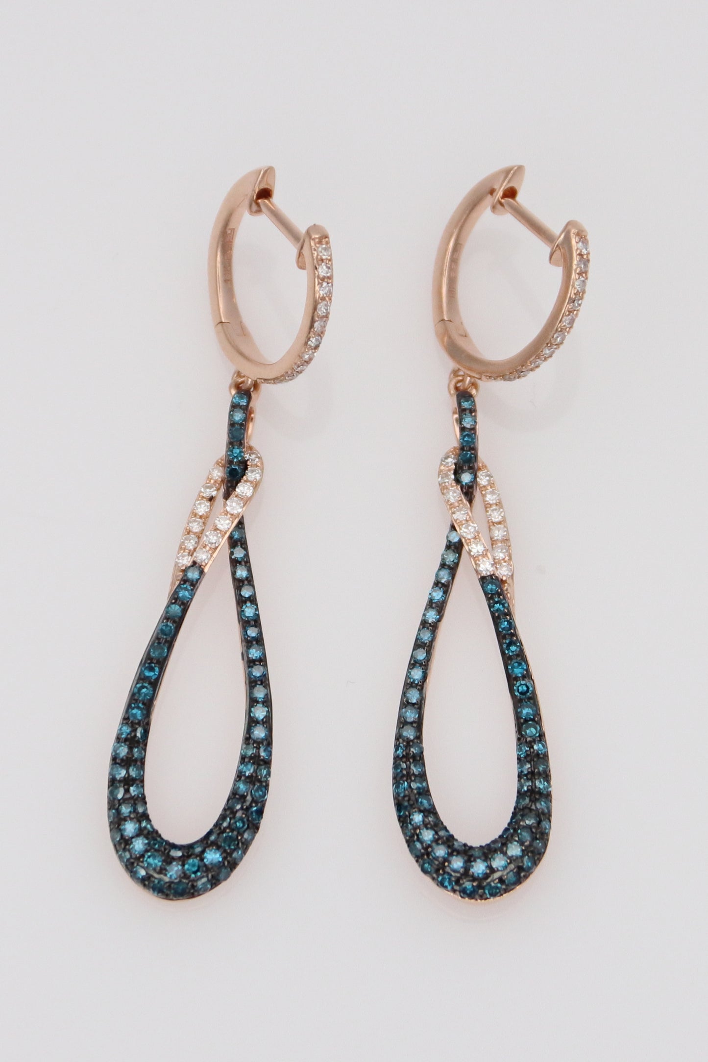 14K Rose Gold Blue and White Diamond Earrings
