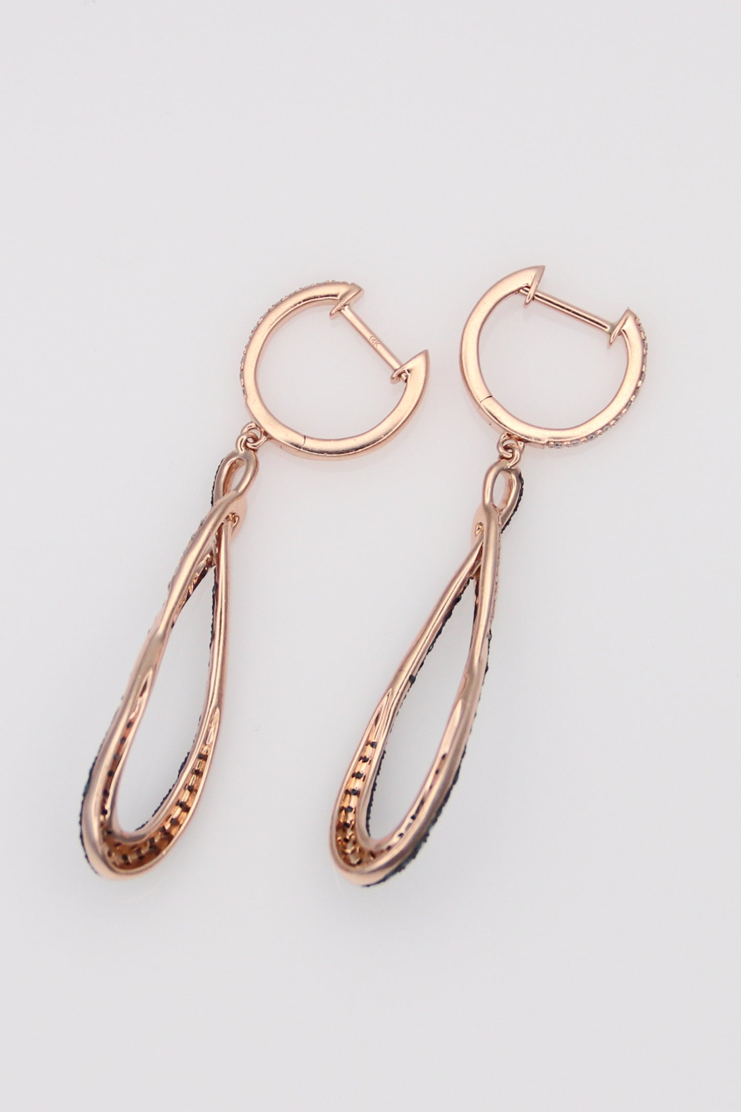14K Rose Gold Blue and White Diamond Earrings
