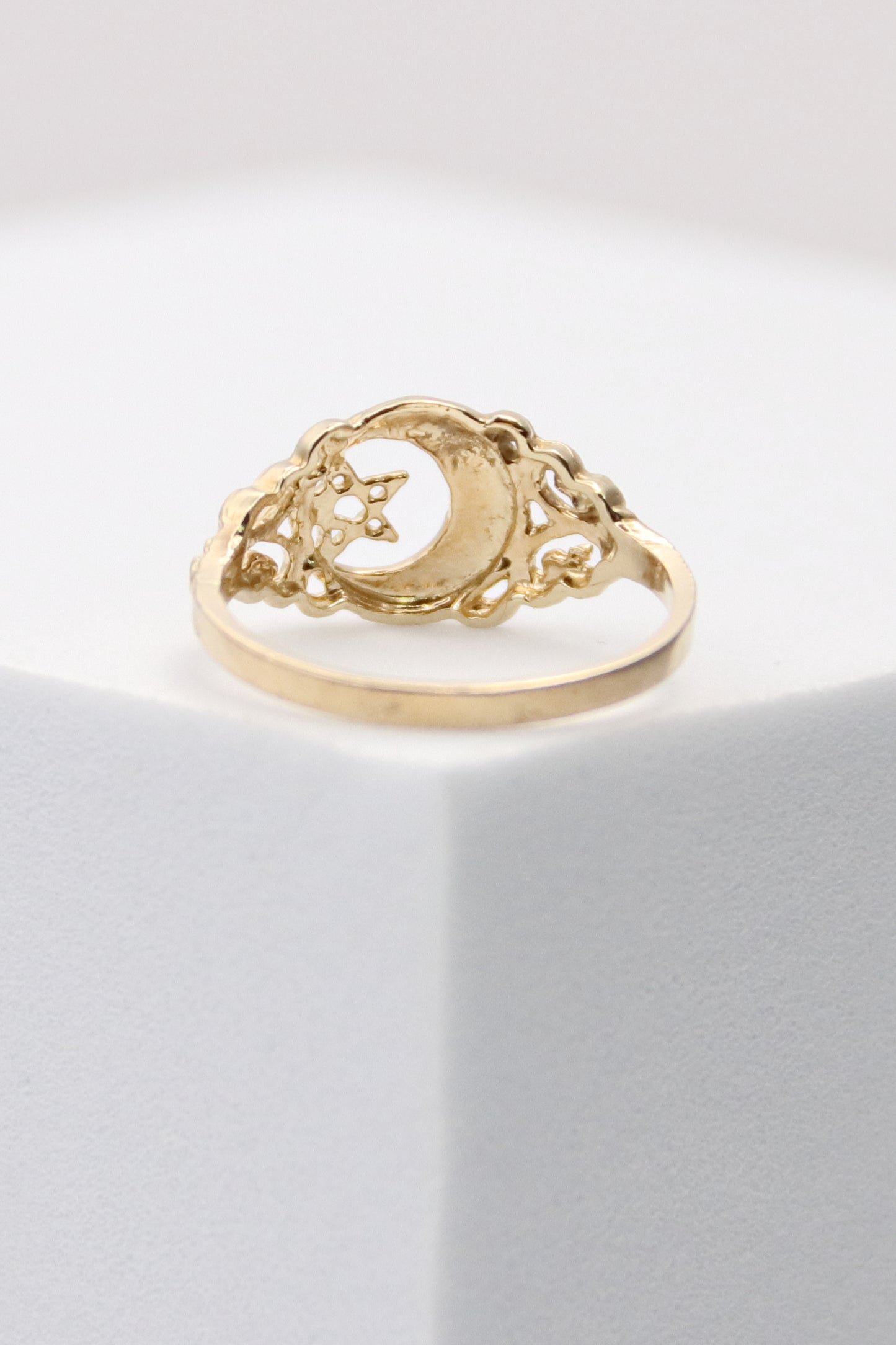 10K Yellow Gold Moon and Star Ring