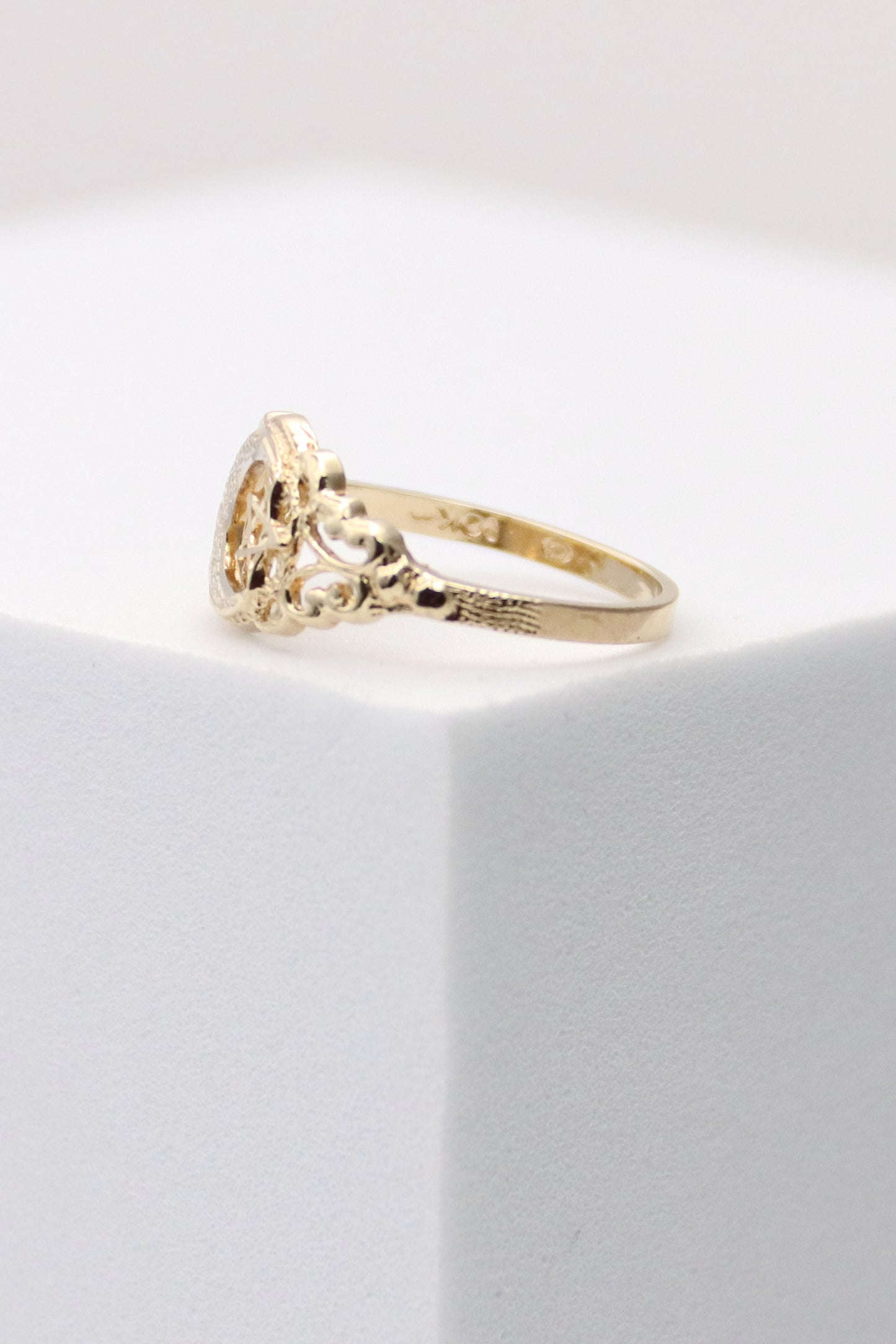 10K Yellow Gold Moon and Star Ring