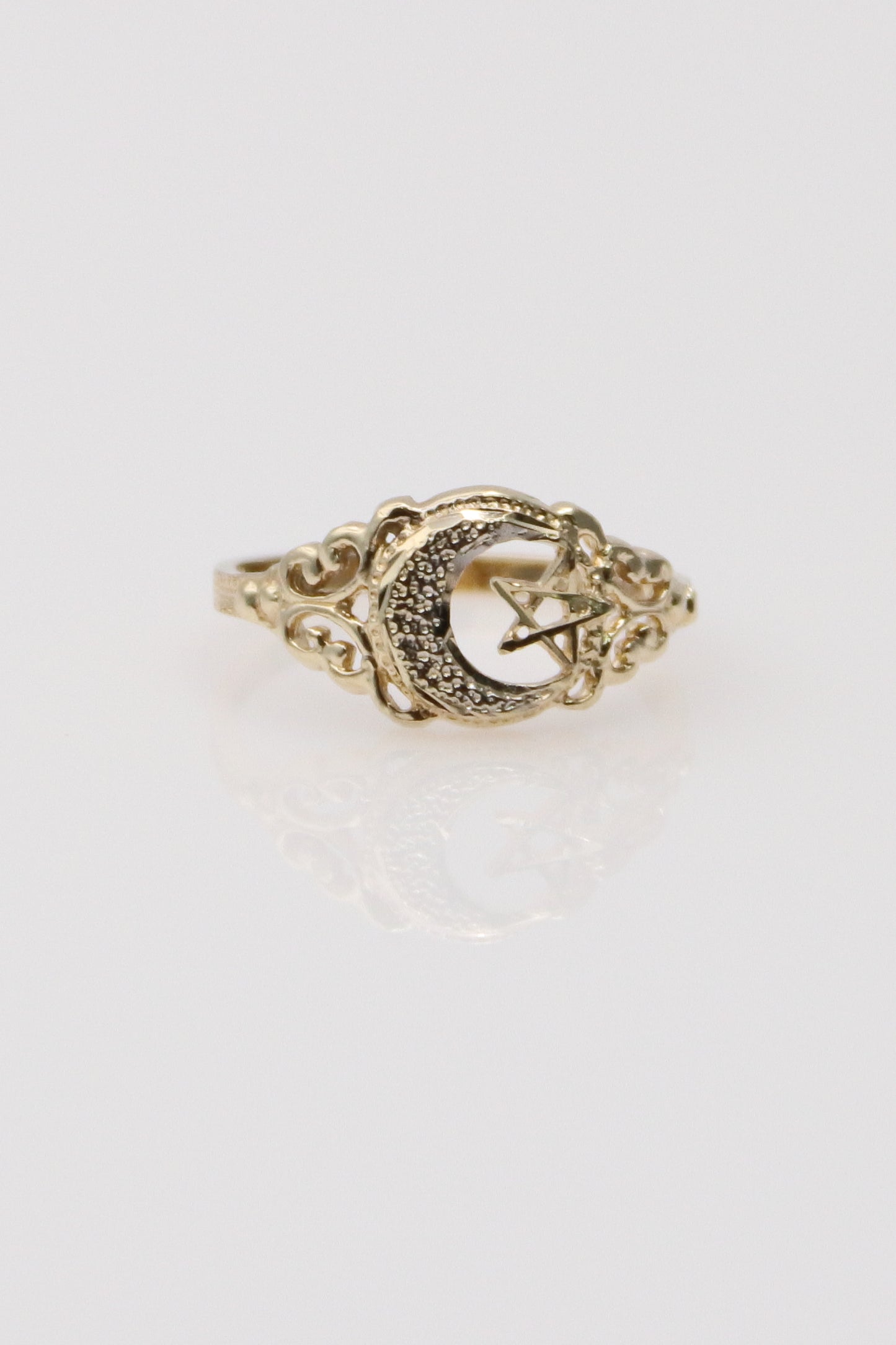 10K Yellow Gold Moon and Star Ring