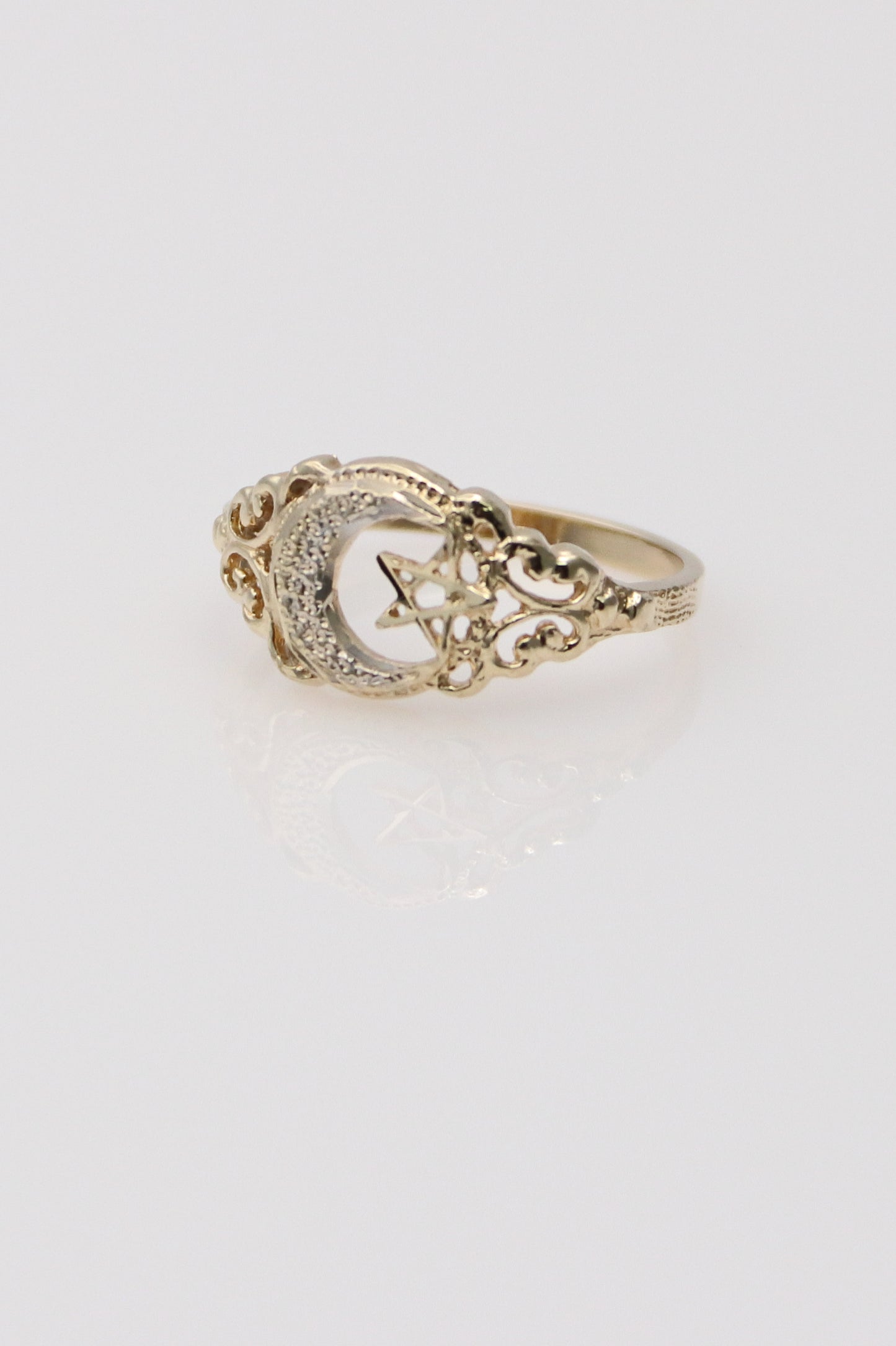 10K Yellow Gold Moon and Star Ring