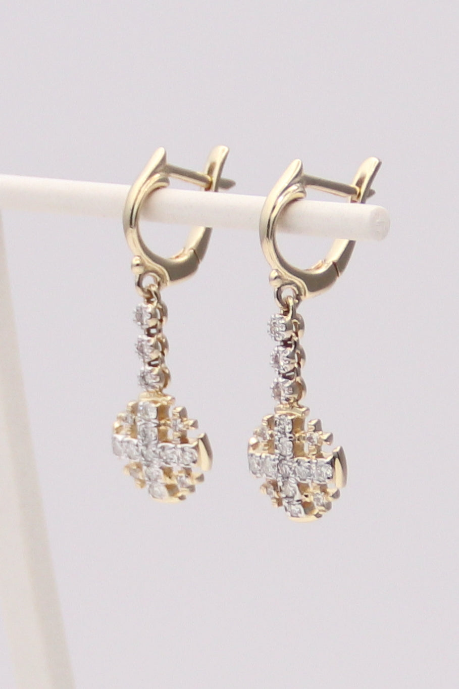 14K Yellow Gold Diamond Cross Earrings