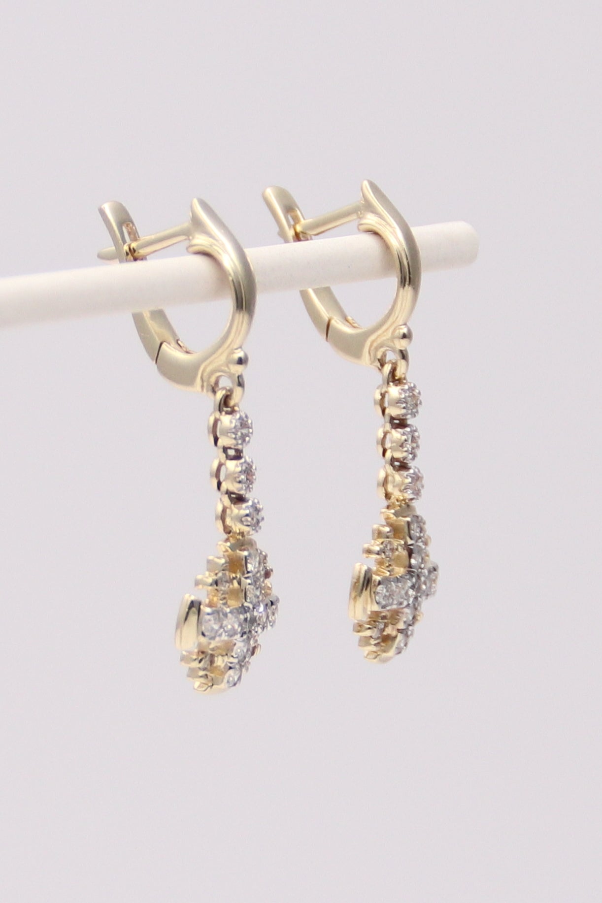 14K Yellow Gold Diamond Cross Earrings
