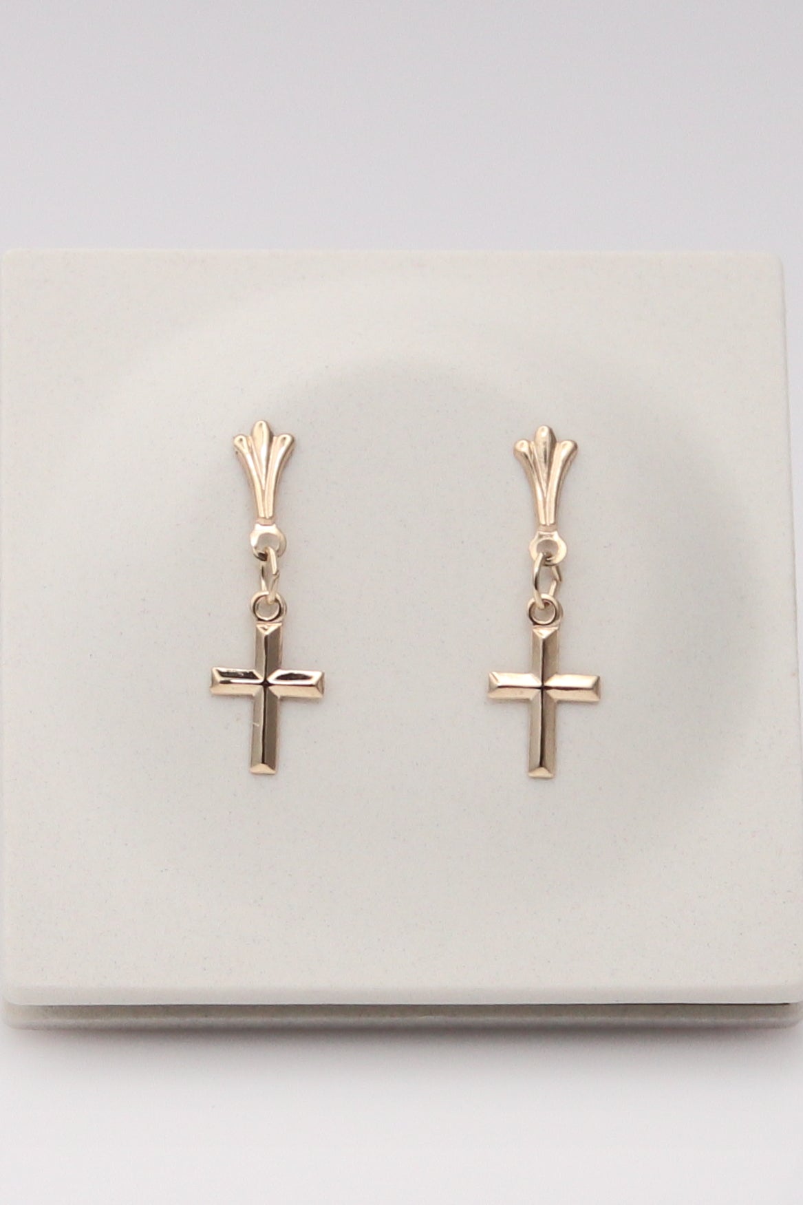 14K Yellow Gold Dainty Cross Earrings