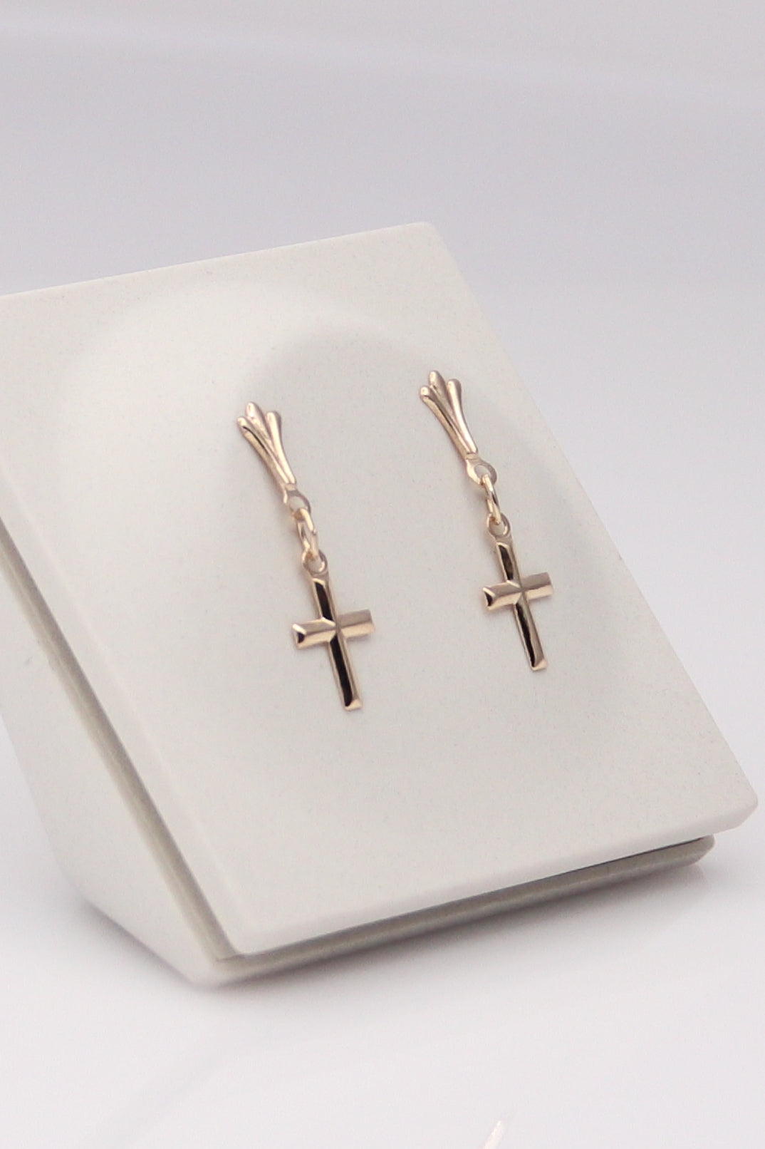 14K Yellow Gold Dainty Cross Earrings