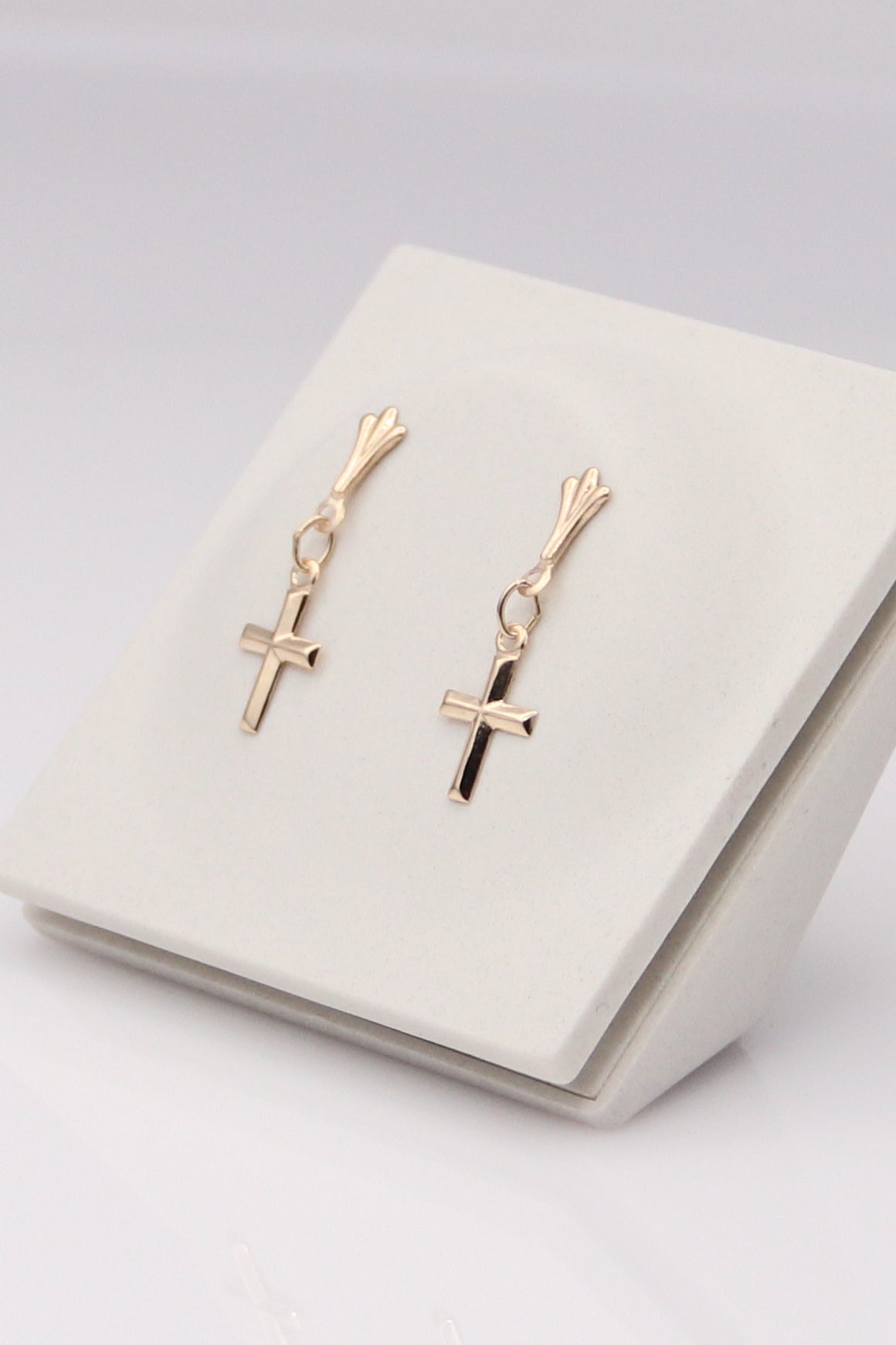 14K Yellow Gold Dainty Cross Earrings