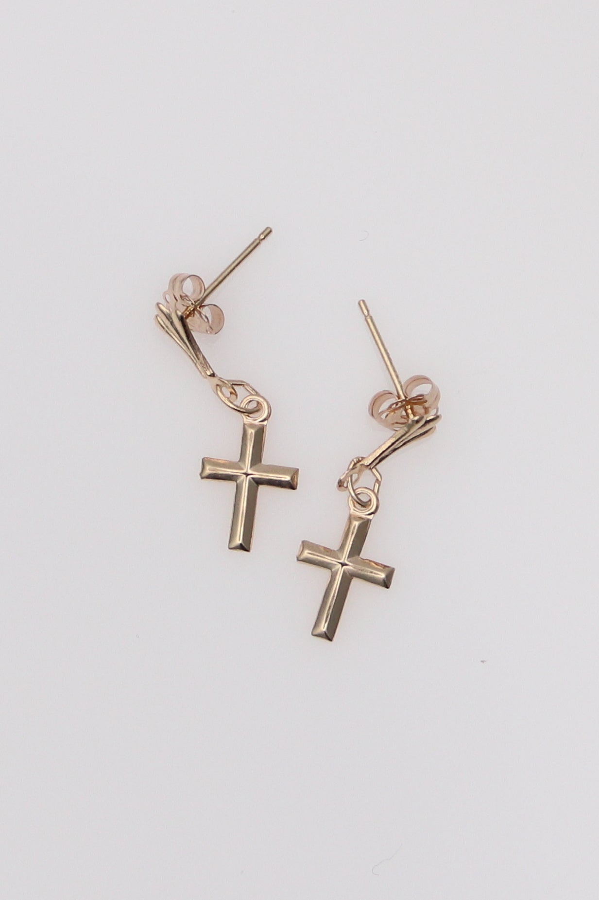 14K Yellow Gold Dainty Cross Earrings
