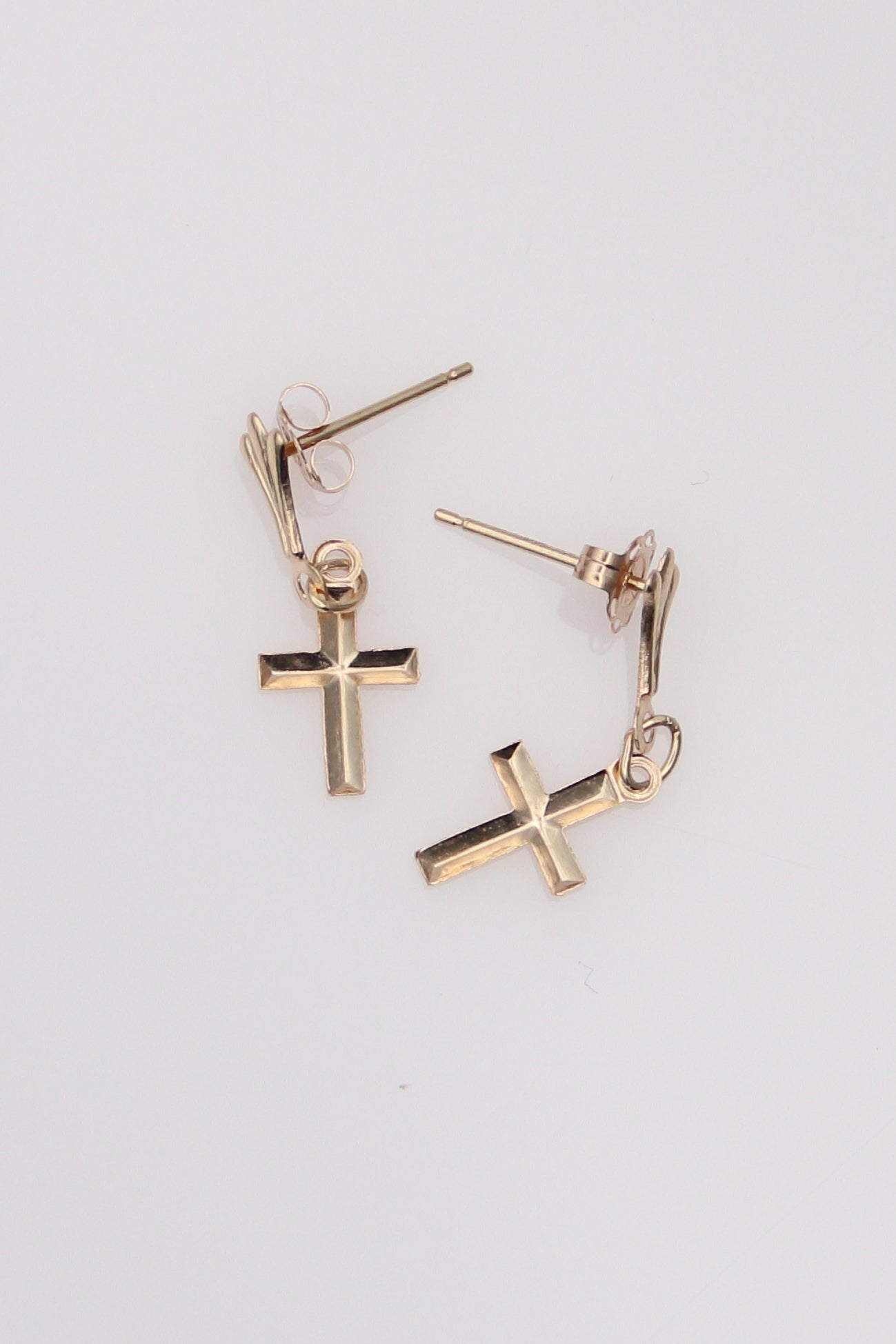 14K Yellow Gold Dainty Cross Earrings