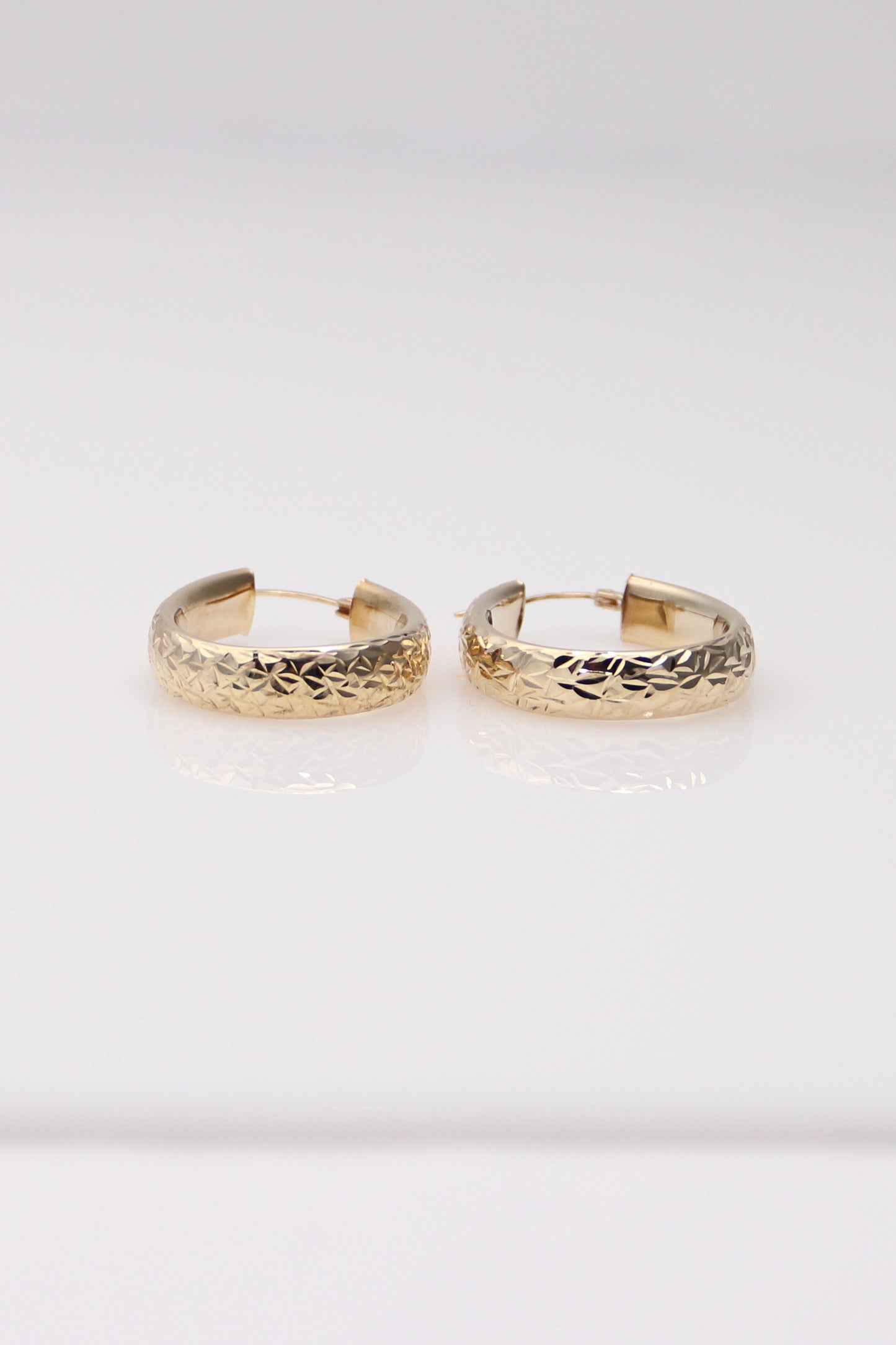 14K Yellow Gold Diamond Cut Oval Hoops