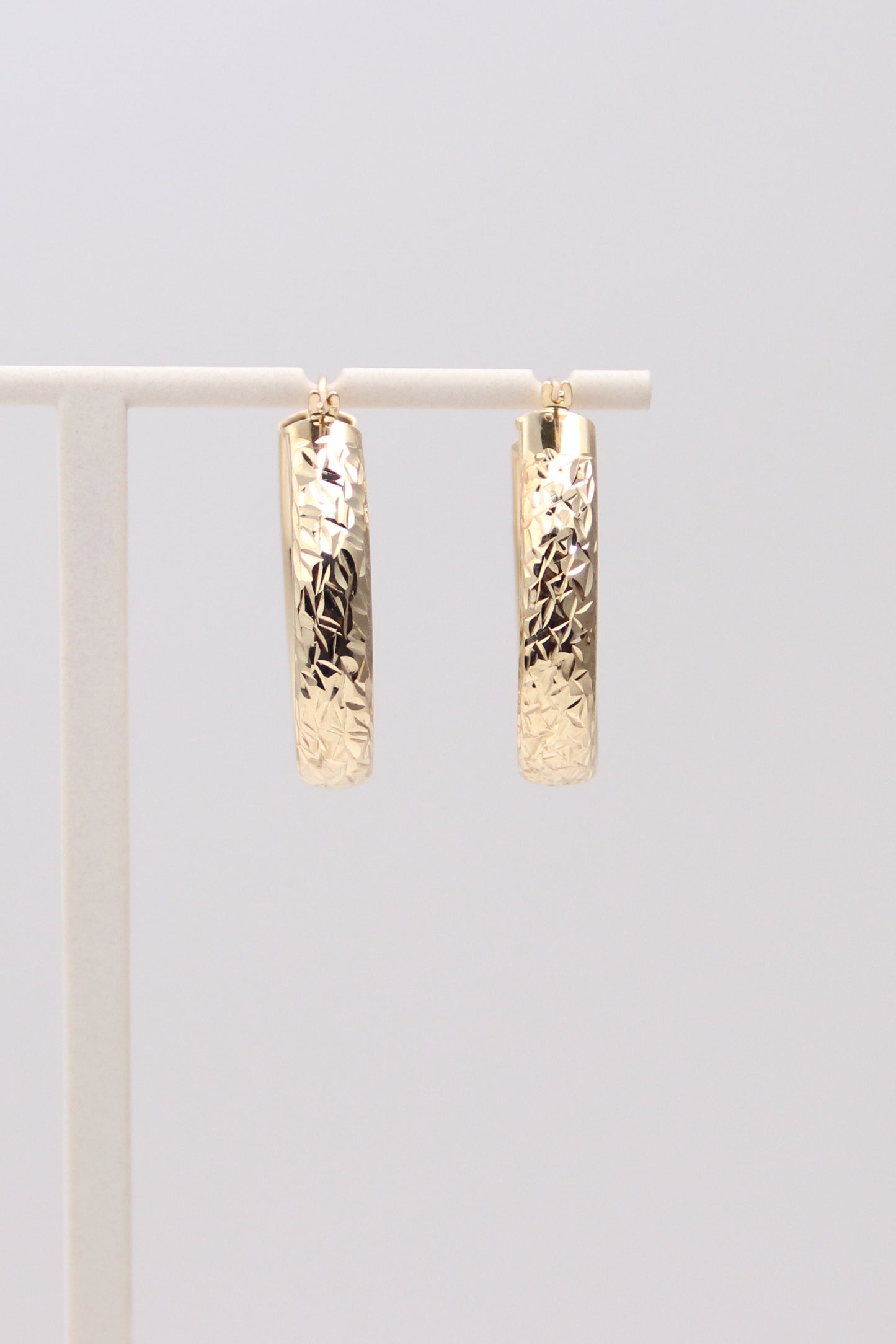 14K Yellow Gold Diamond Cut Oval Hoops