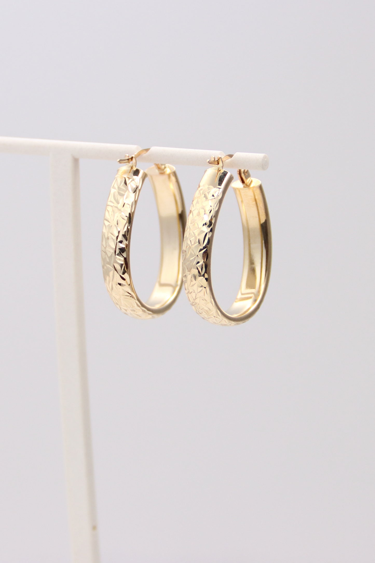 14K Yellow Gold Diamond Cut Oval Hoops
