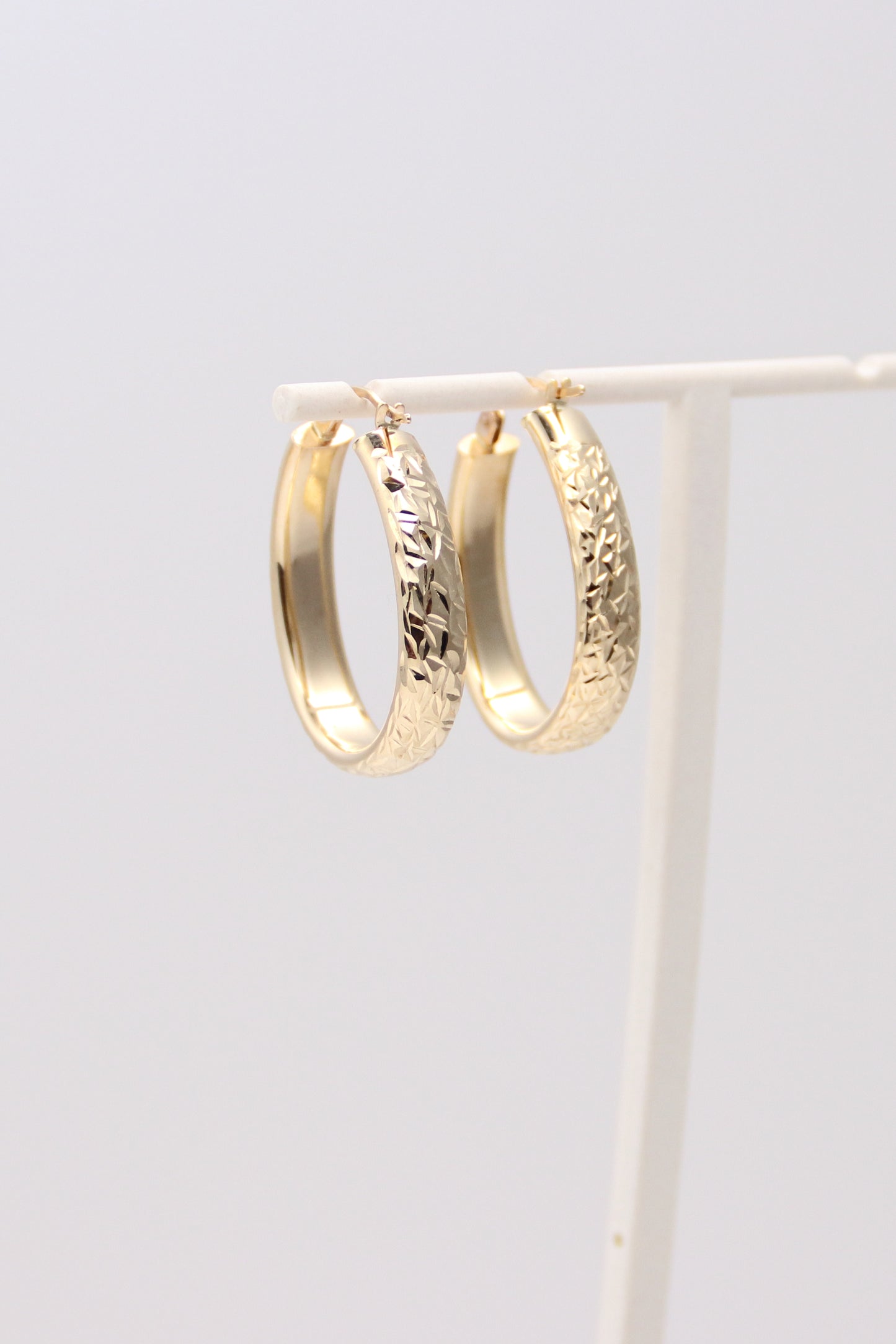 14K Yellow Gold Diamond Cut Oval Hoops