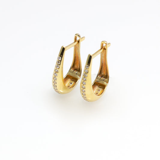 14K Yellow Gold Huggie Hoop CZ Earrings