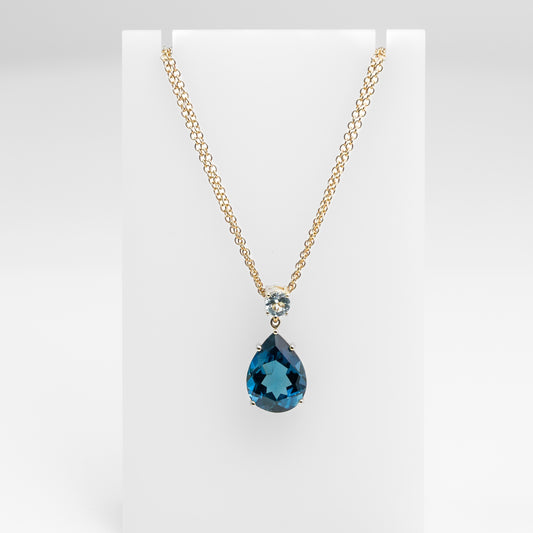 14k Large Blue Stone Pendant Necklace