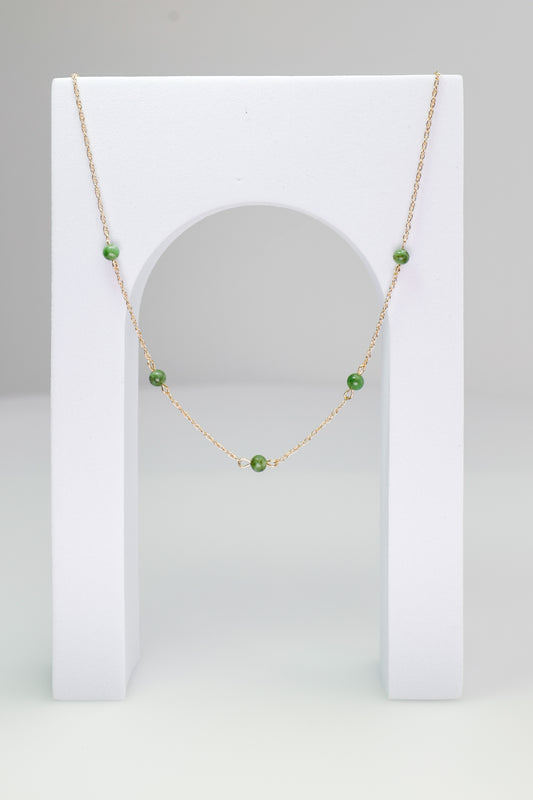 14K Yellow Gold Singapore Necklace with Green Stones