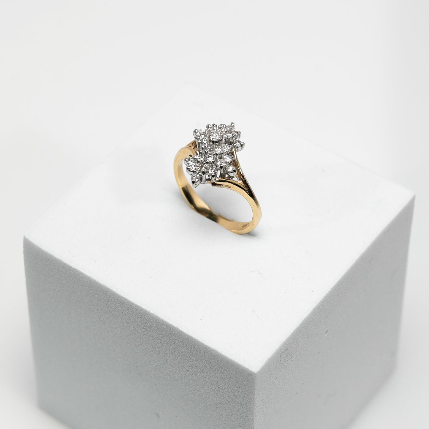 14K Yellow Gold Diamond Cluster Ring
