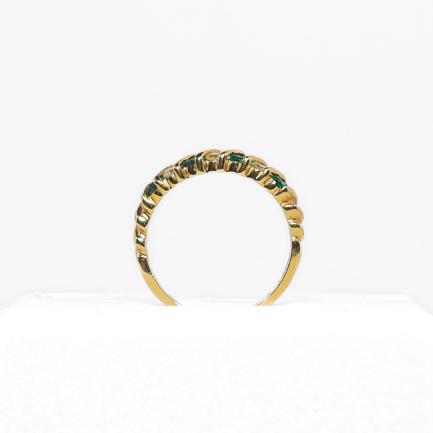 14K Yellow Gold Emerald and Diamond Band