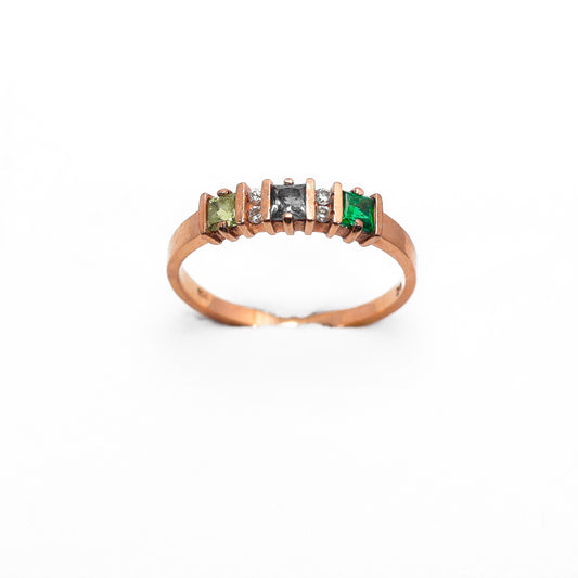 10K Rose Gold Diamond Ring with Multicolored Stones