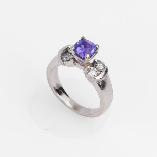 14k white gold ring with Purple Cushion Stone