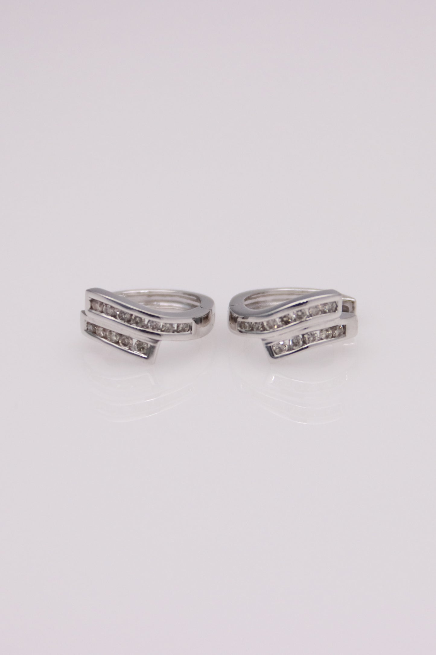 14K White Gold Small Diamond Hoops