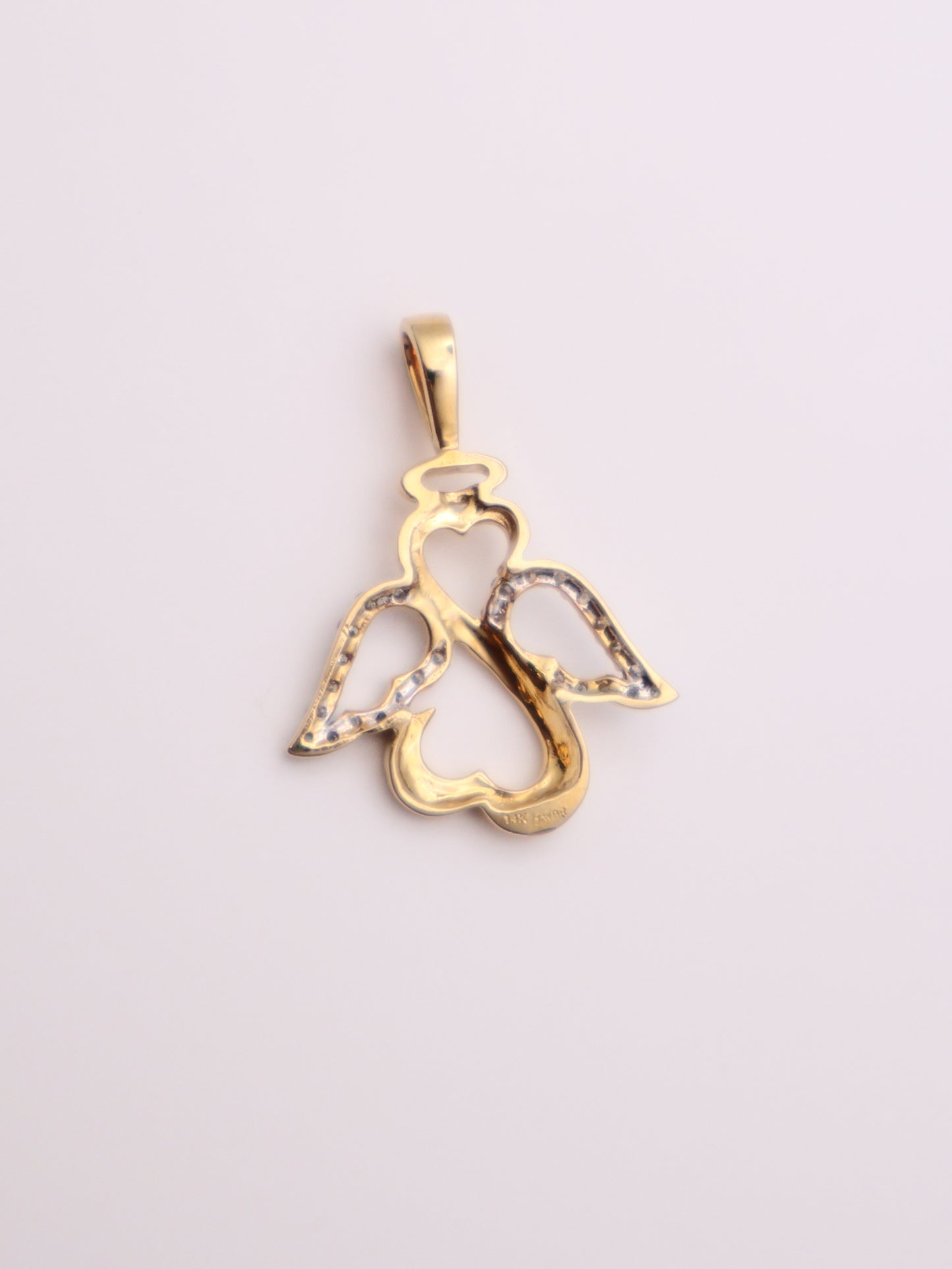 14k Gold Open Heart Angel Pendant